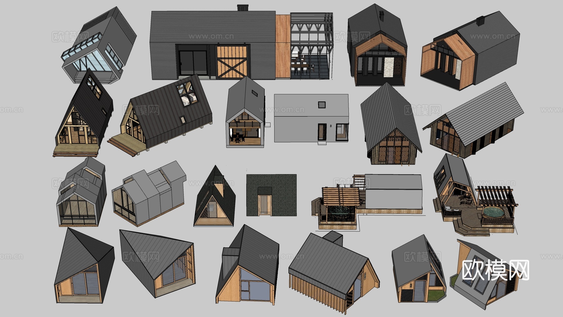 现代小木屋 小型公共建筑 生态建筑 露营建筑 户外民宿su模型下载（渲染图3）