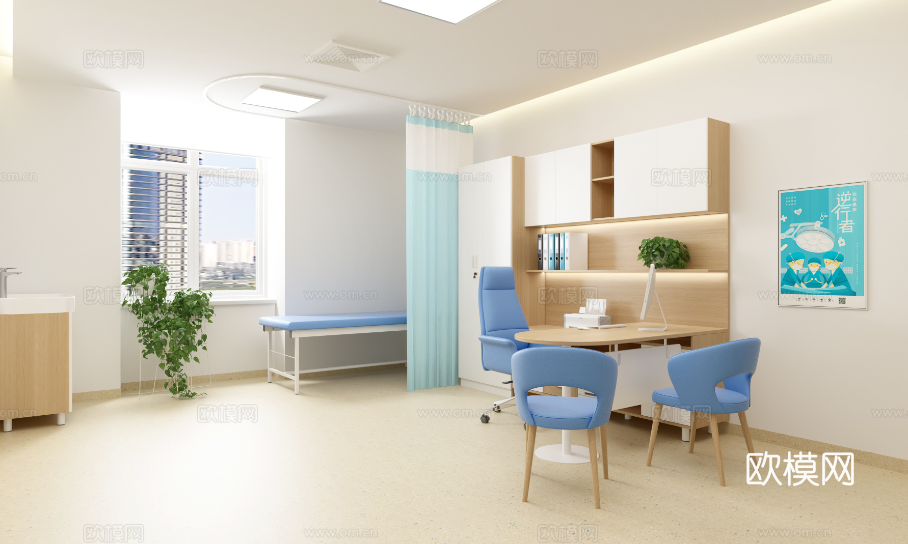 现代诊室诊桌柜子组合3d模型下载