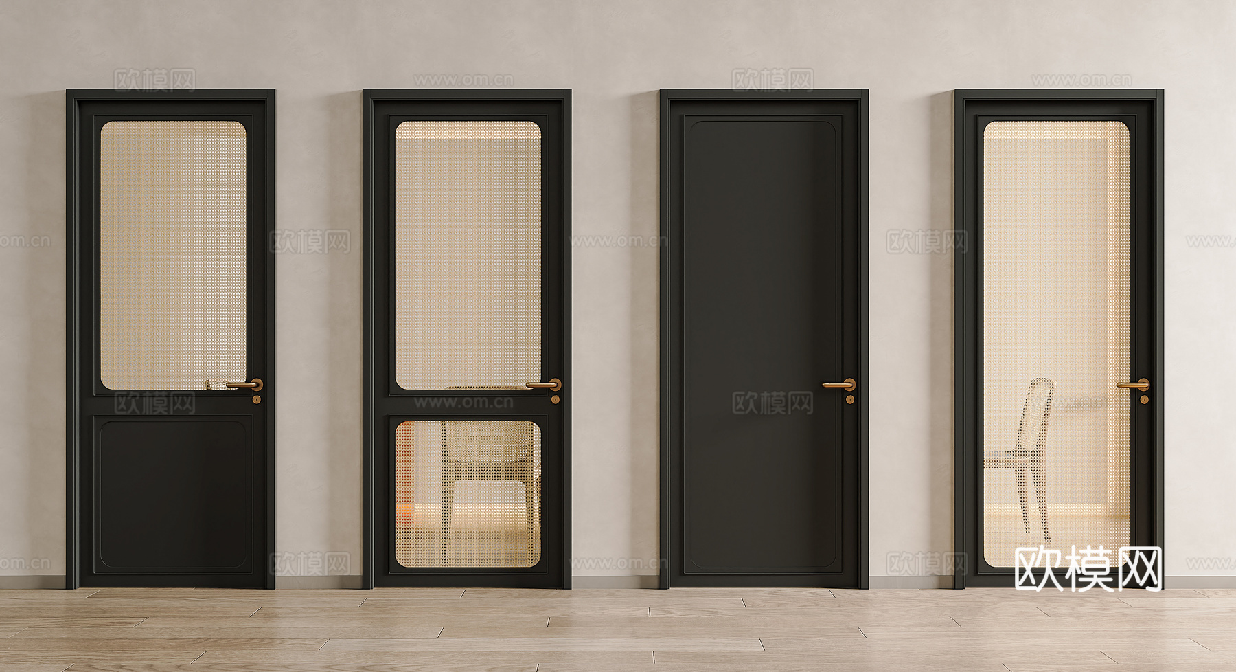 中古侘寂单开门 中古风藤编门 藤编房门 房门 侘寂风藤编门su模型