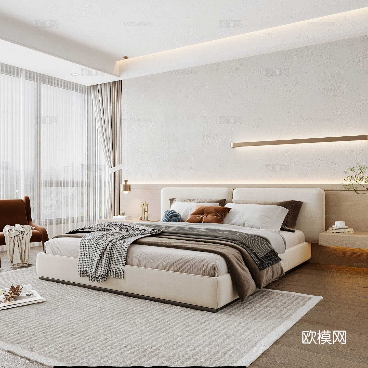 现代家居卧室 现代卧室 意式卧室 简约卧室 意式床3d模型