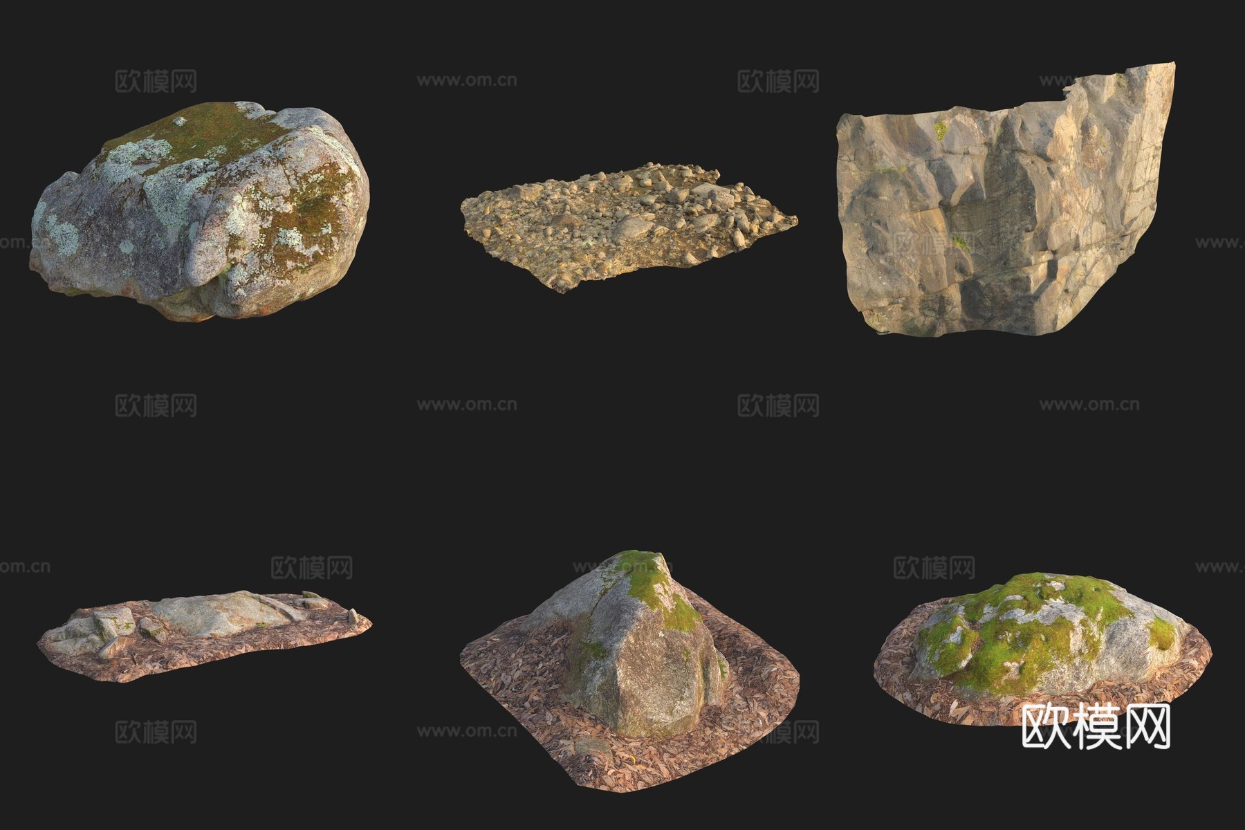 花岗岩青苔石头石材3d模型