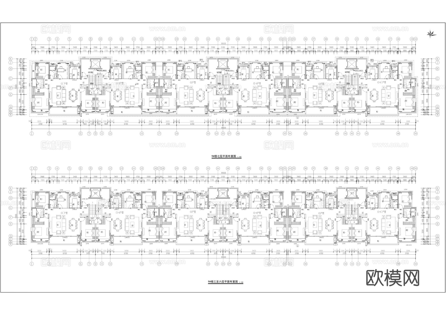 杭州萧山小区室内高层及洋房全套施工图cad施工图