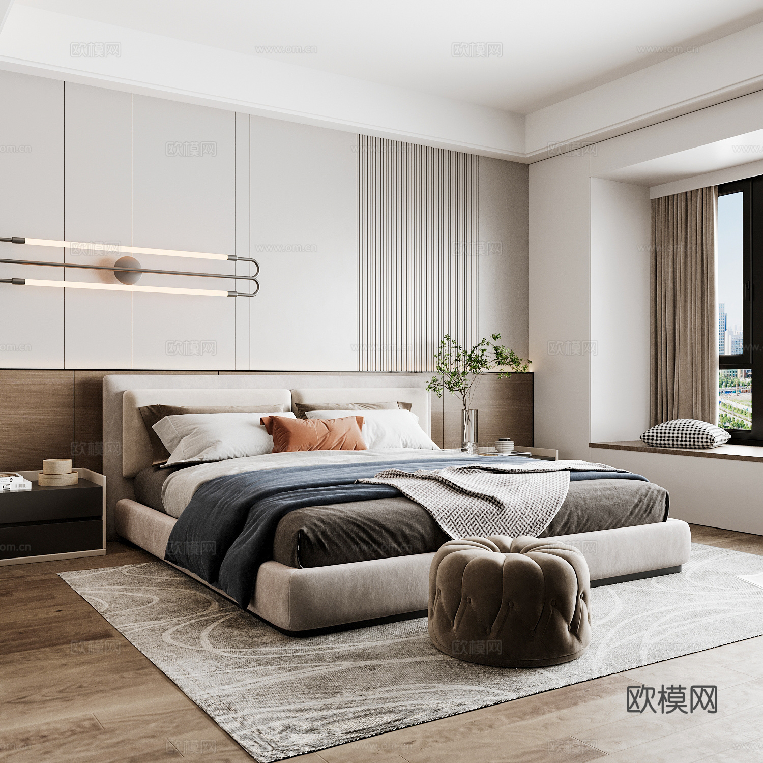 现代家居卧室 现代卧室 意式卧室 简约卧室 意式床3d模型