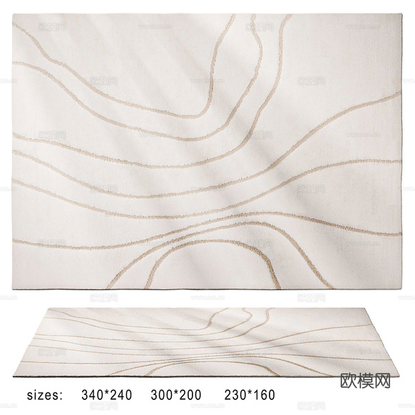 新中式 Bahia 羊毛地毯3d模型下载(渲染图1)