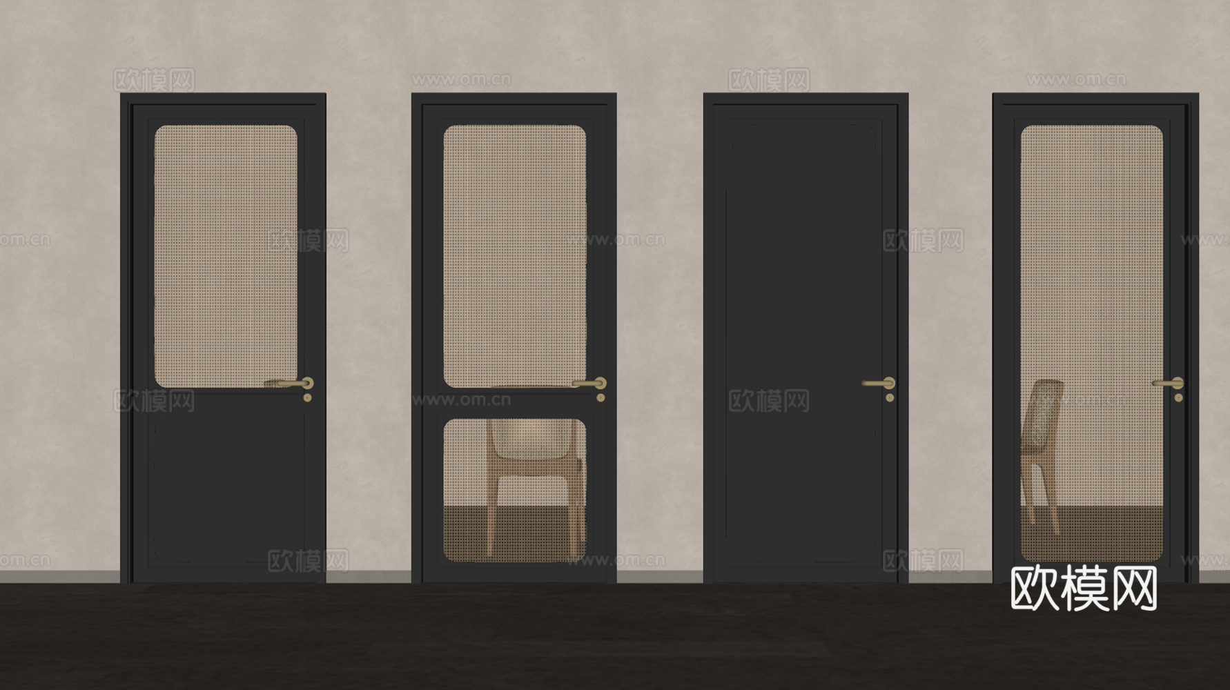 中古侘寂单开门 中古风藤编门 藤编房门 房门 侘寂风藤编门su模型