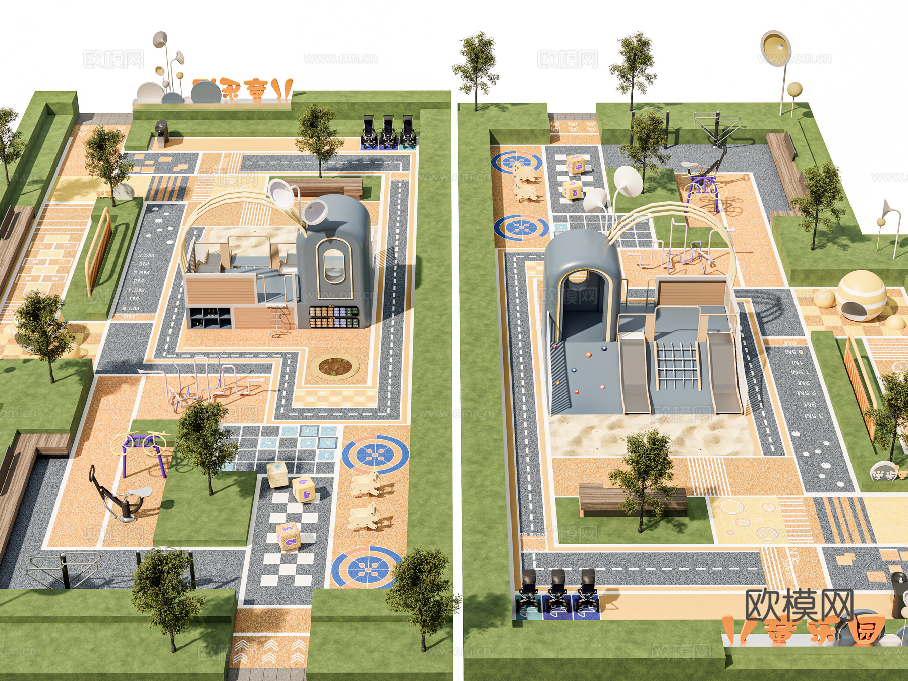 现代口袋公园 景观公园街角公园 儿童游乐场地 小区活动广场su模型