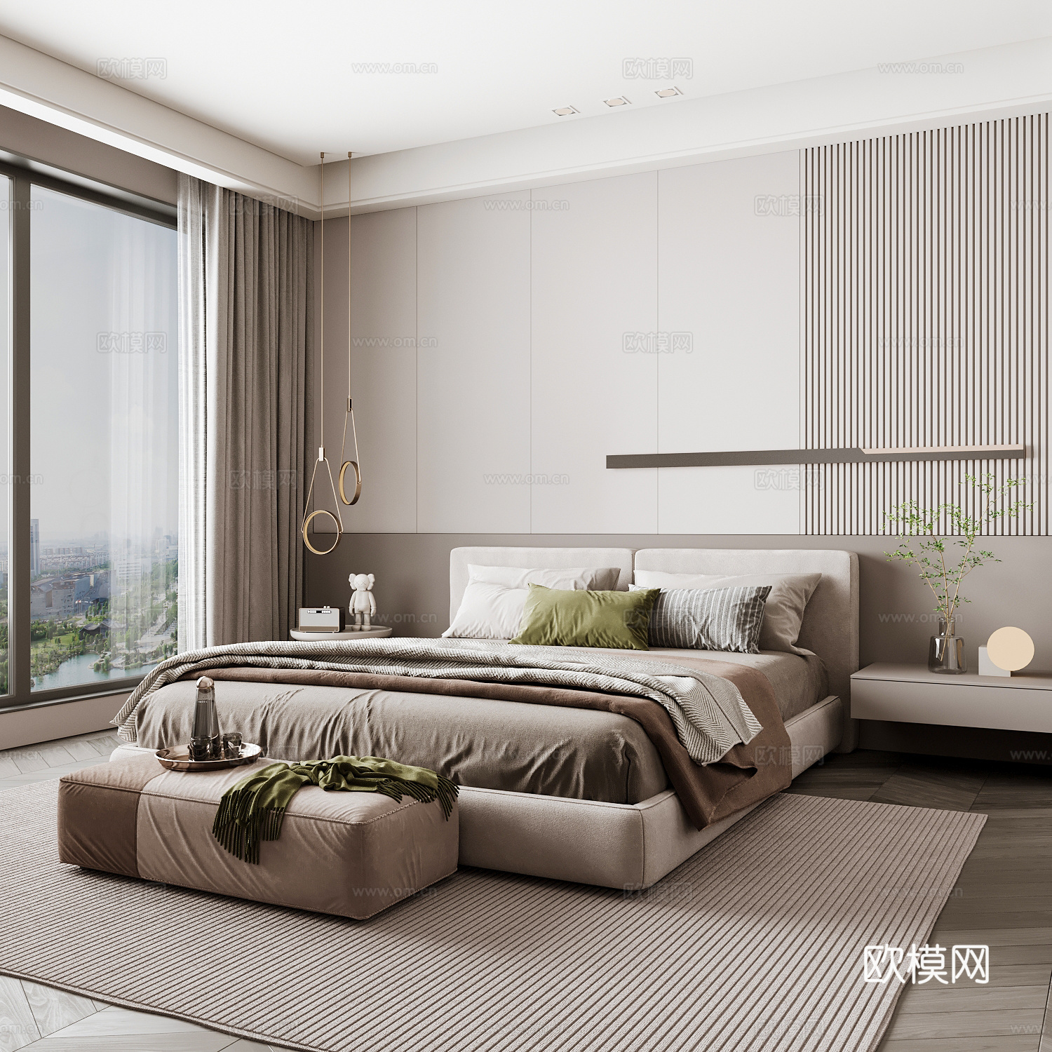 现代家居卧室 现代卧室 意式卧室 简约卧室 意式床3d模型