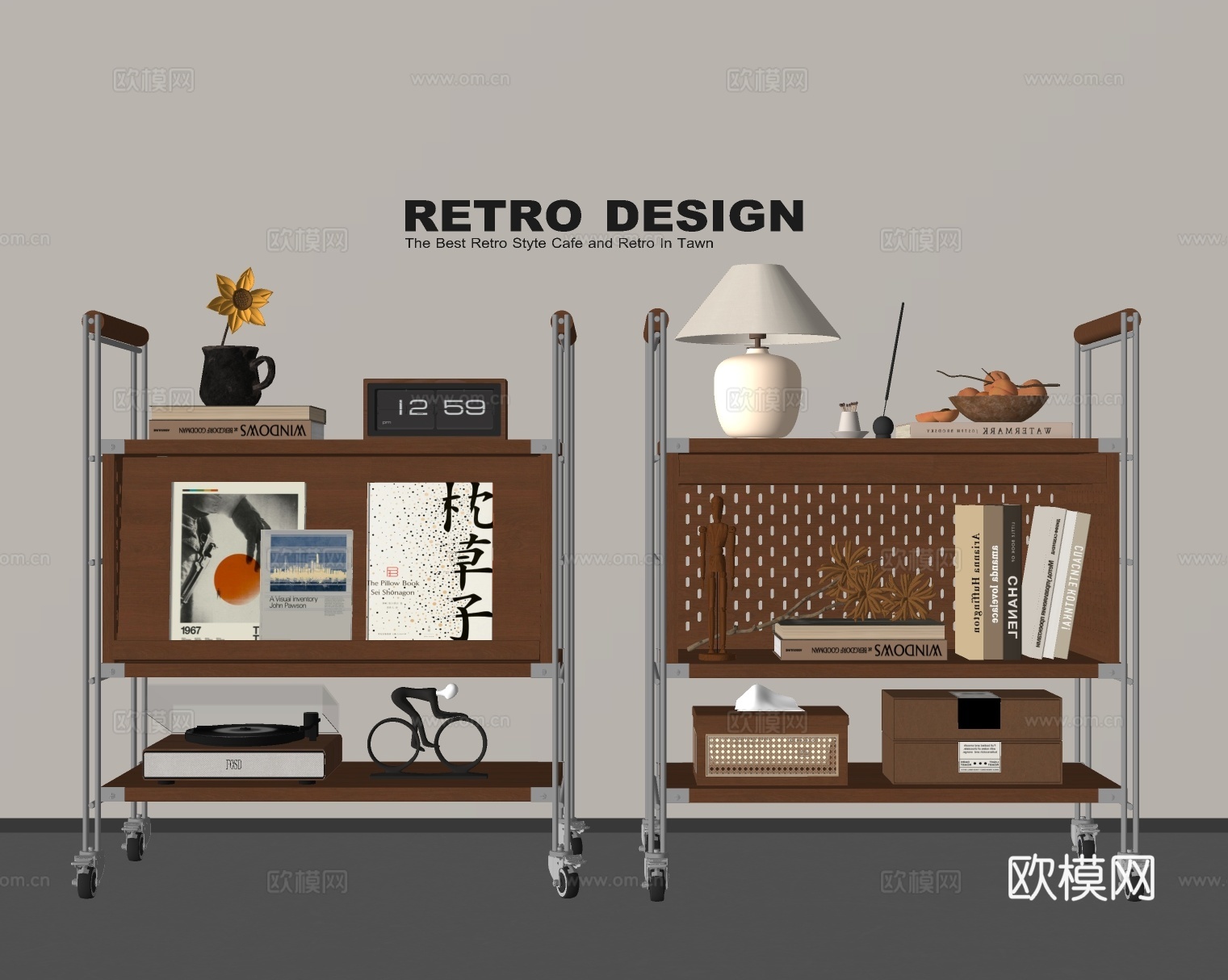 中古侘寂边几 中古风边几角几 小推车 置物架 边柜su模型