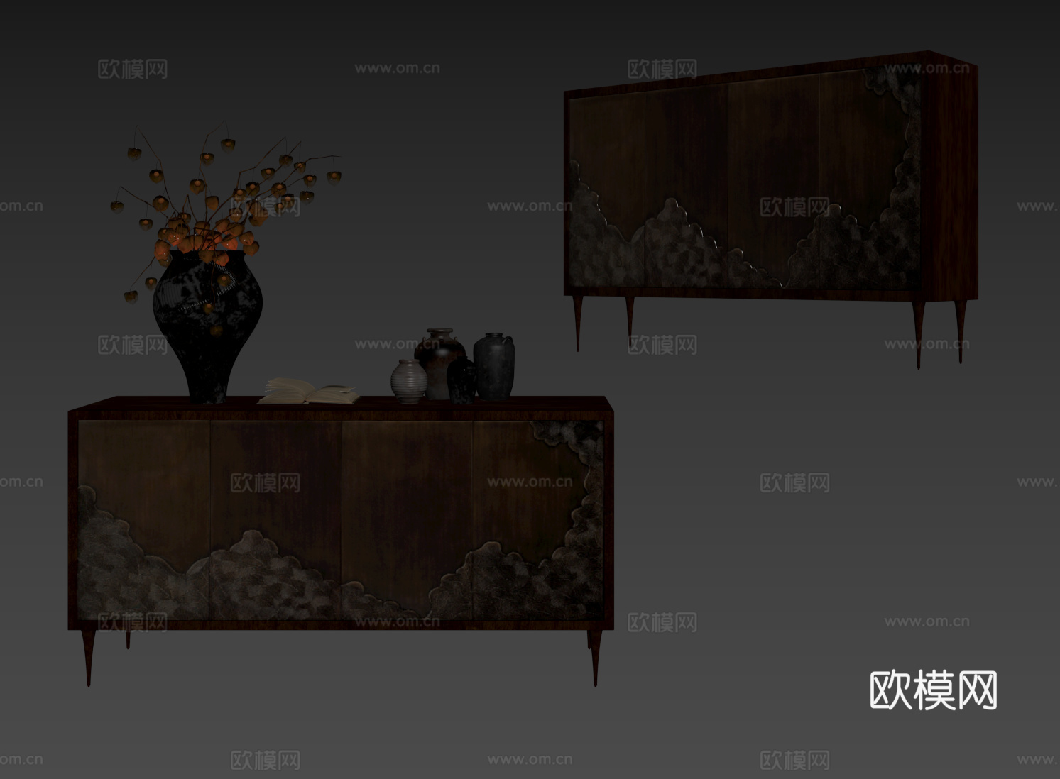 侘寂中古玄关柜 边柜 装饰柜su模型
