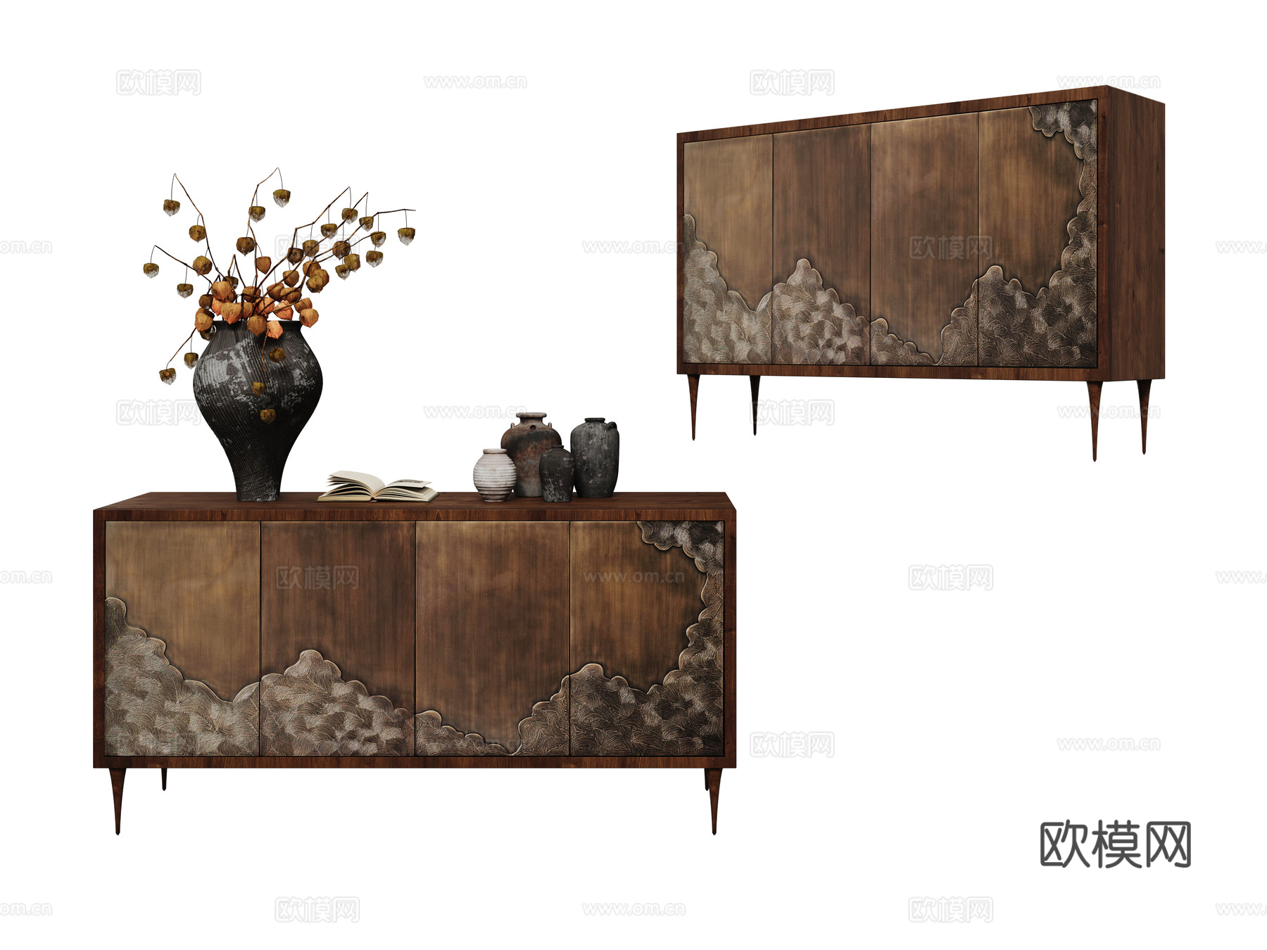 侘寂中古玄关柜 边柜 装饰柜su模型