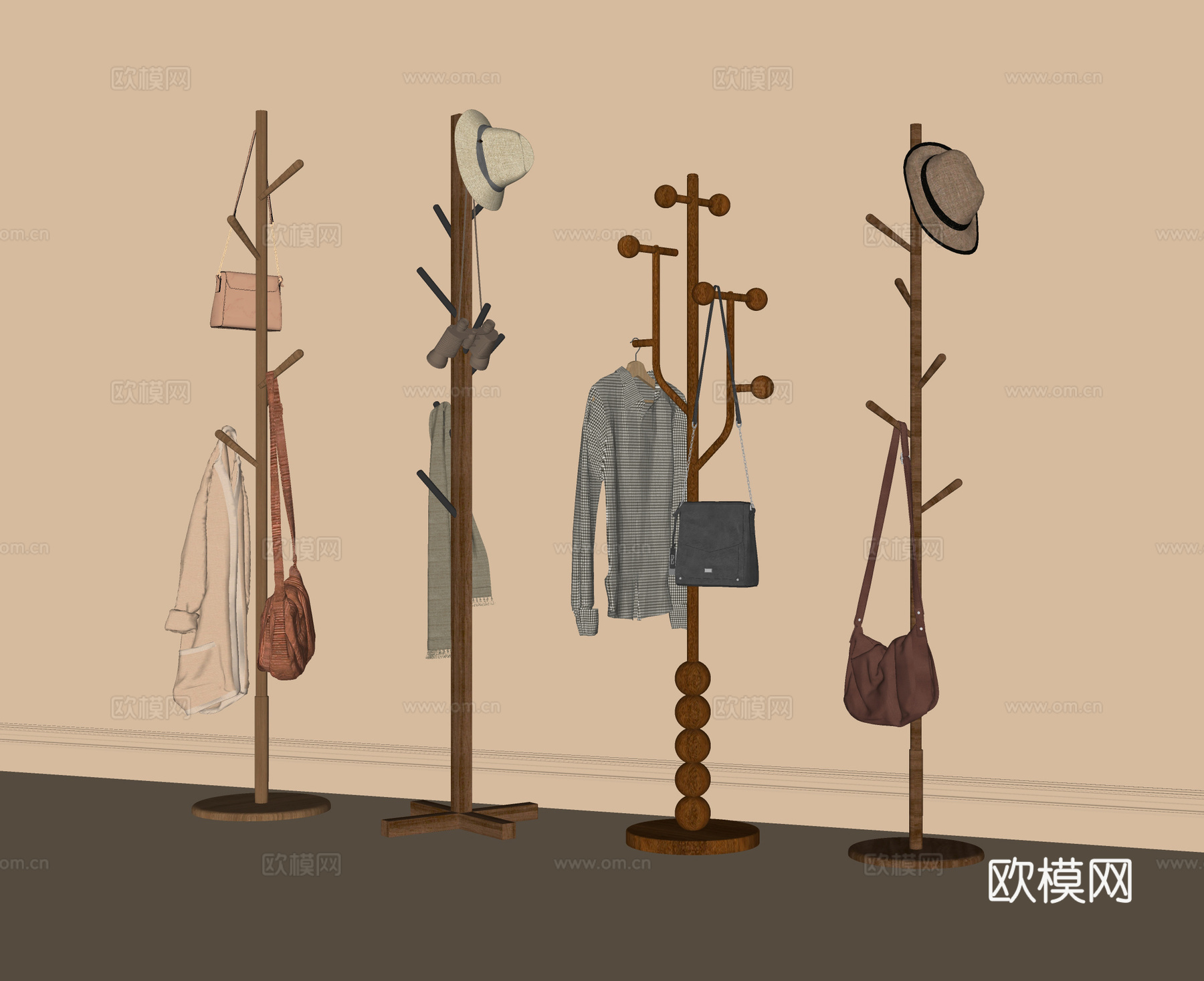 现代落地衣架 挂衣架 衣帽架su模型