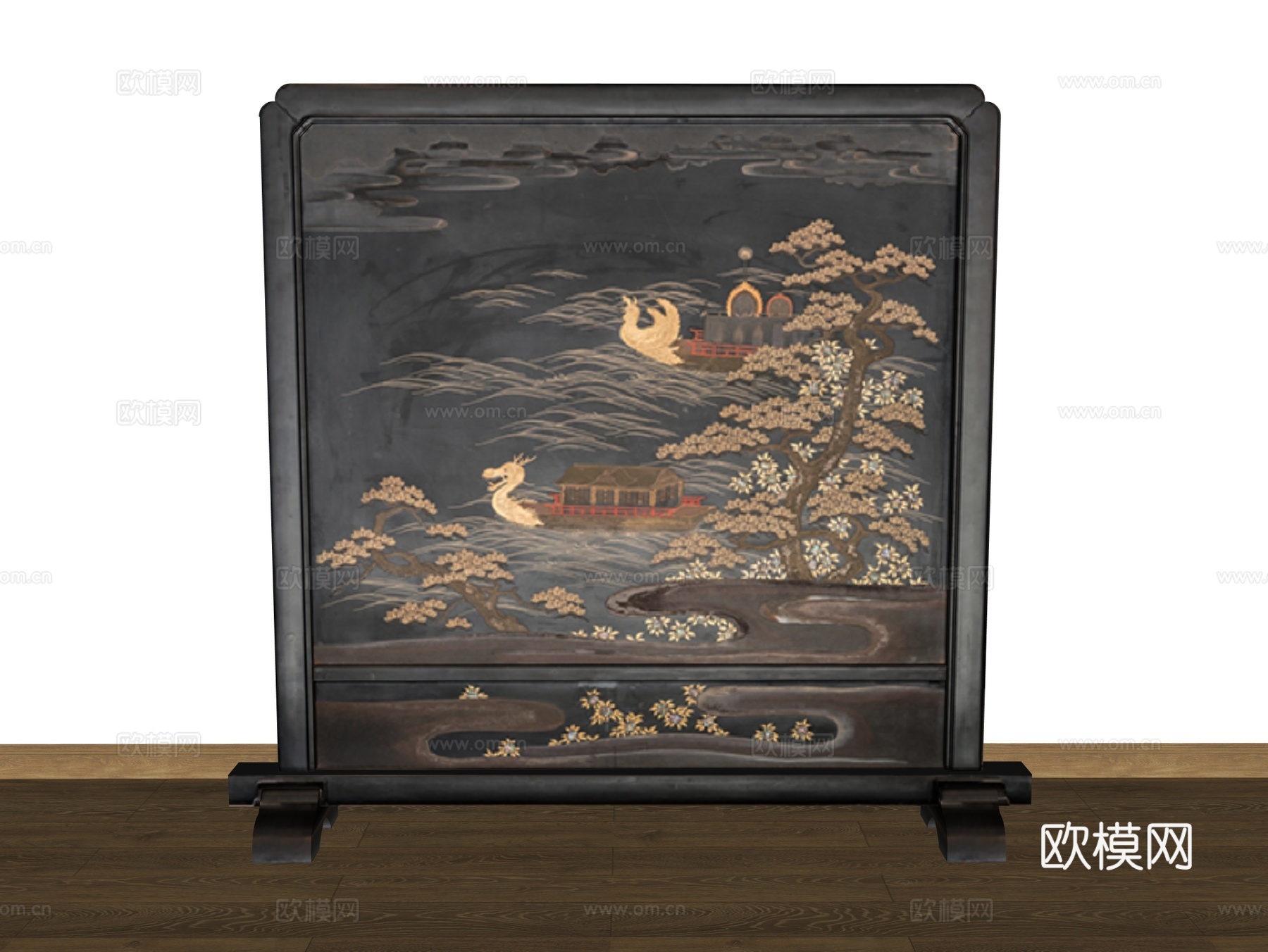 屏风 木屏风 老旧屏风su模型下载（渲染图2）