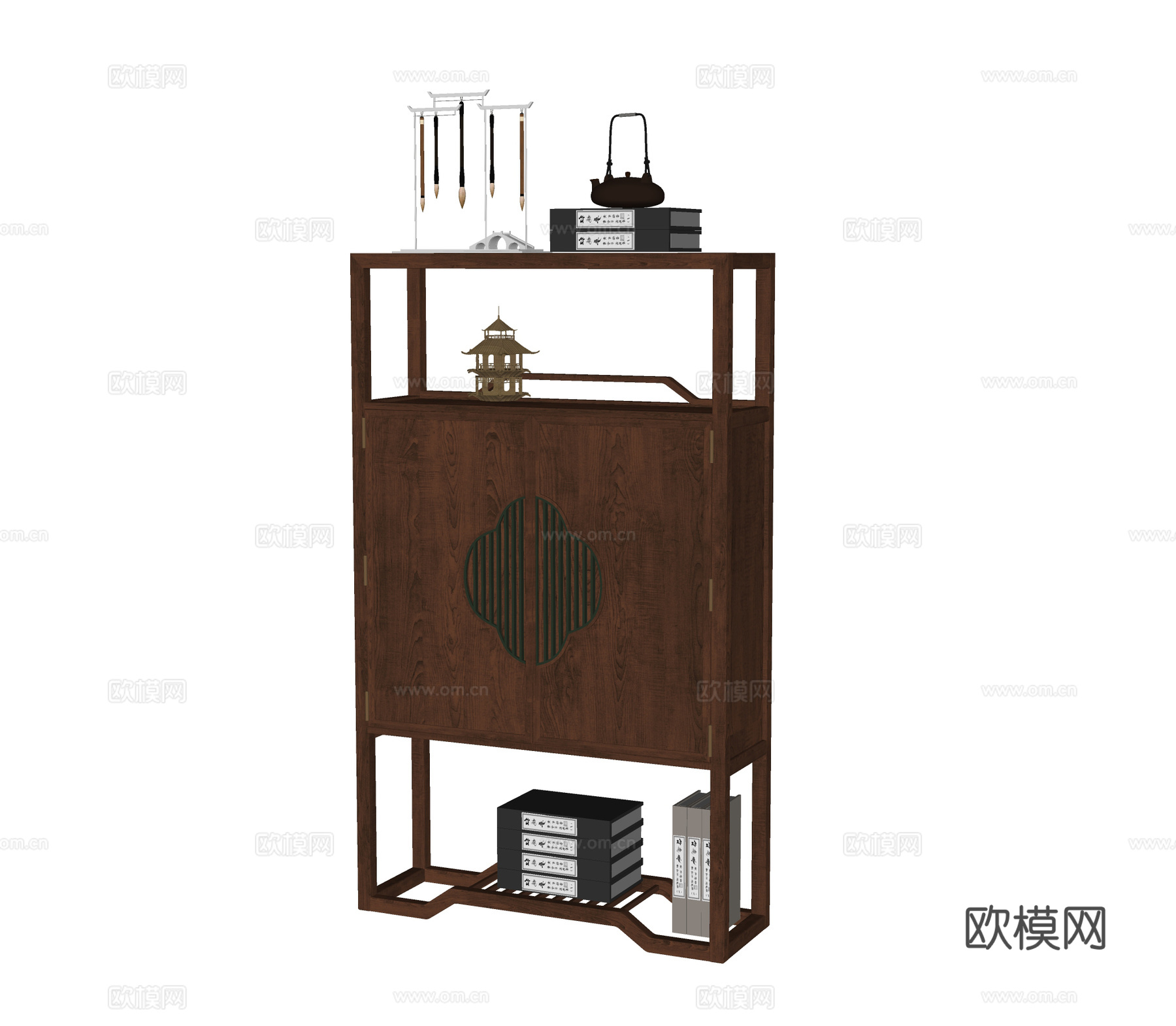 中式装饰柜 茶柜su模型下载（渲染图2）