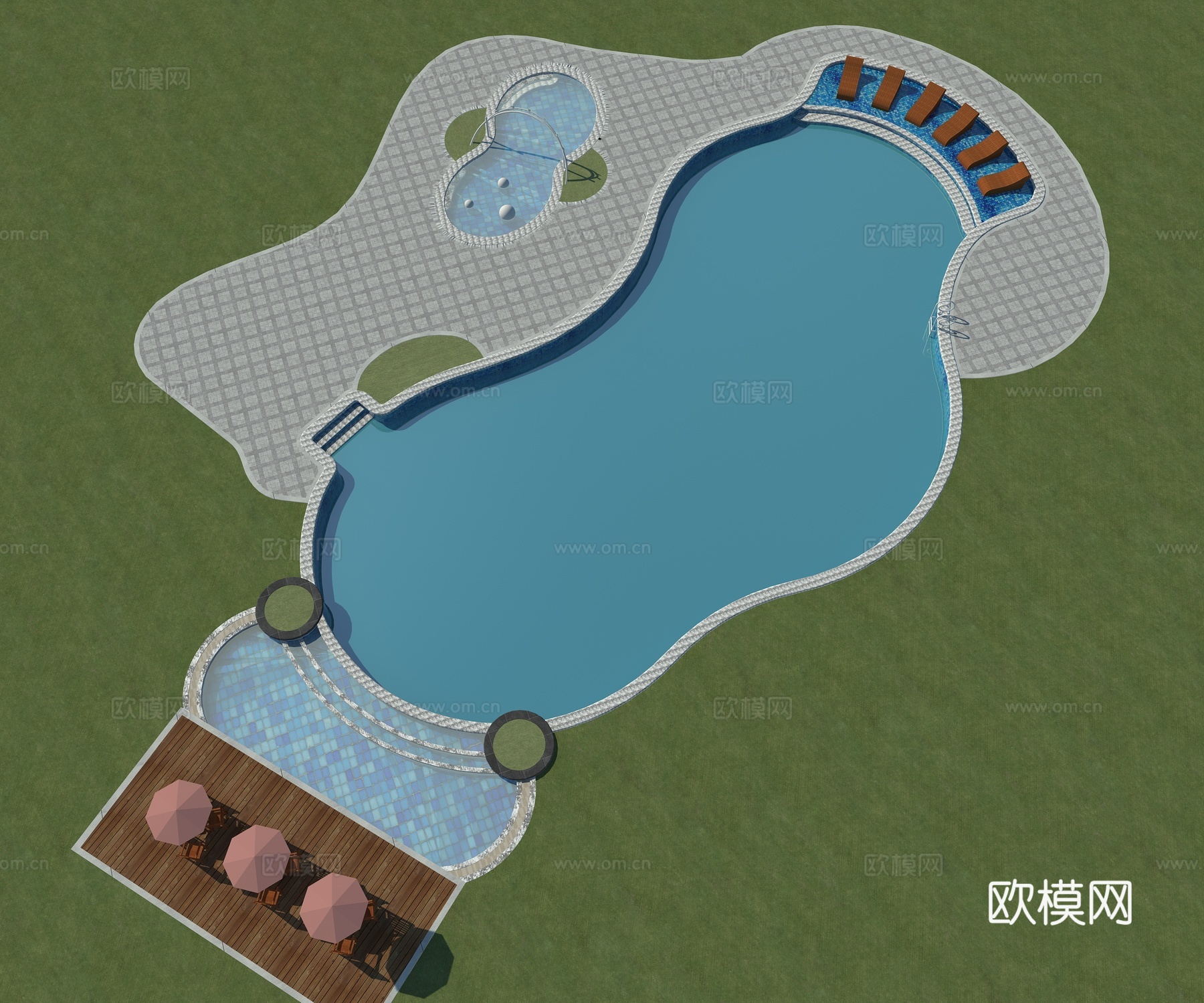 游泳池 户外泳池 泳池su模型
