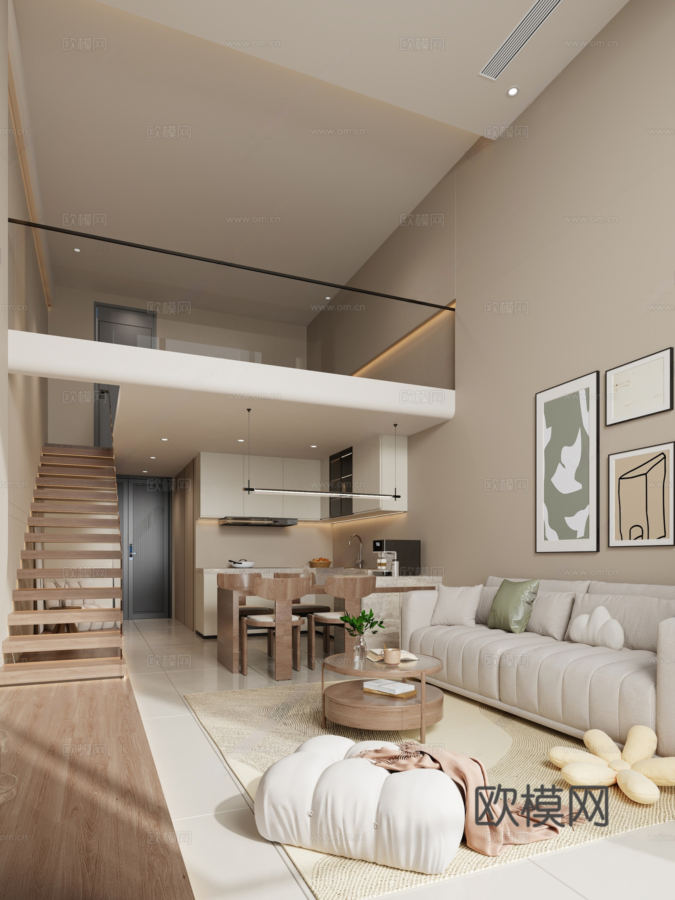 法式客餐厅 沙发茶几组合 毛绒沙发 电视柜 懒人沙发 饰品摆3d模型