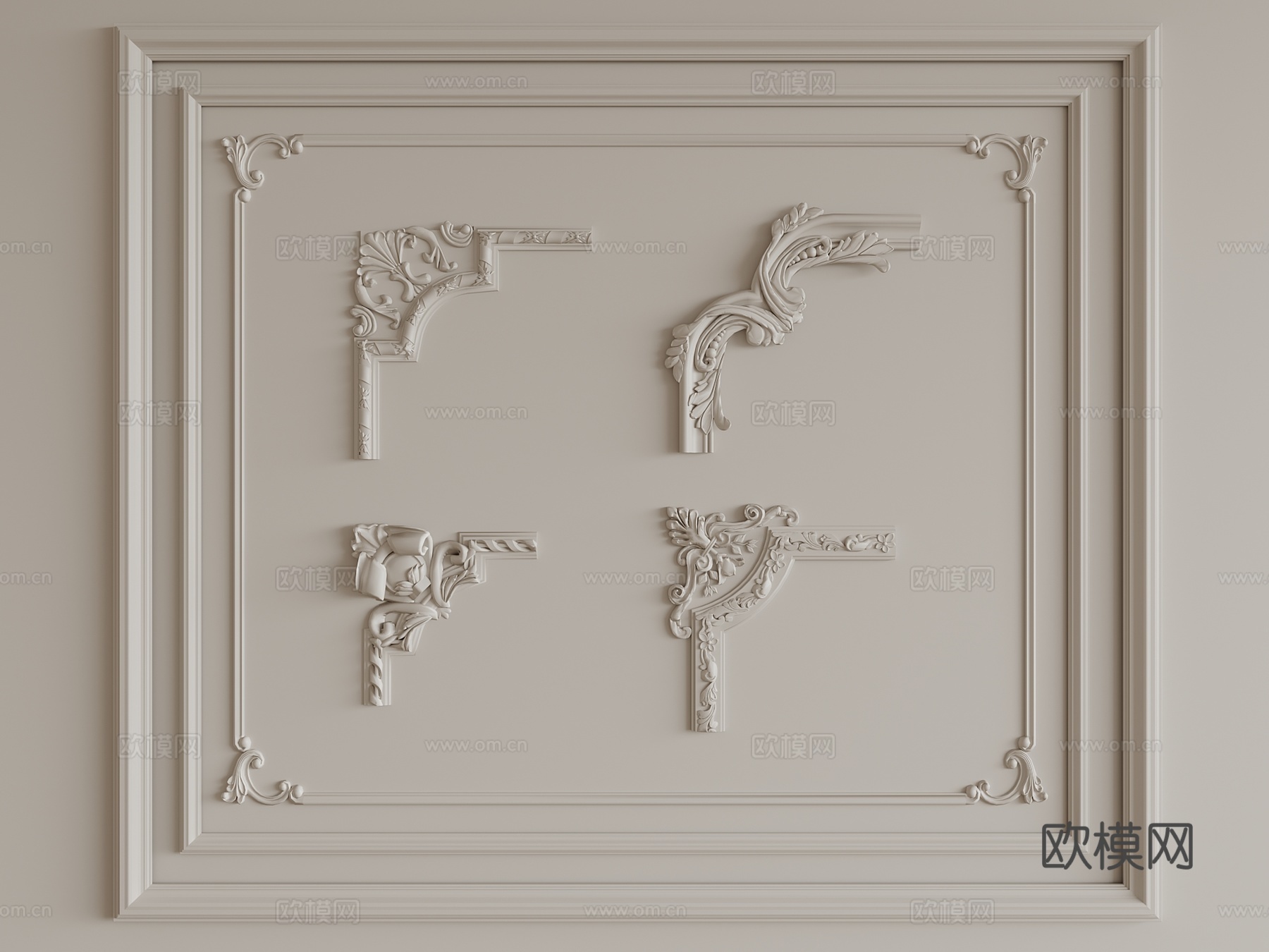 简欧雕花 石膏线 石膏构件su模型下载（渲染图1）