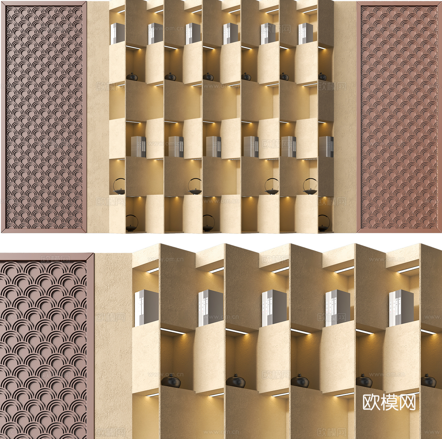 中式茶室背景墙su模型下载（渲染图1）