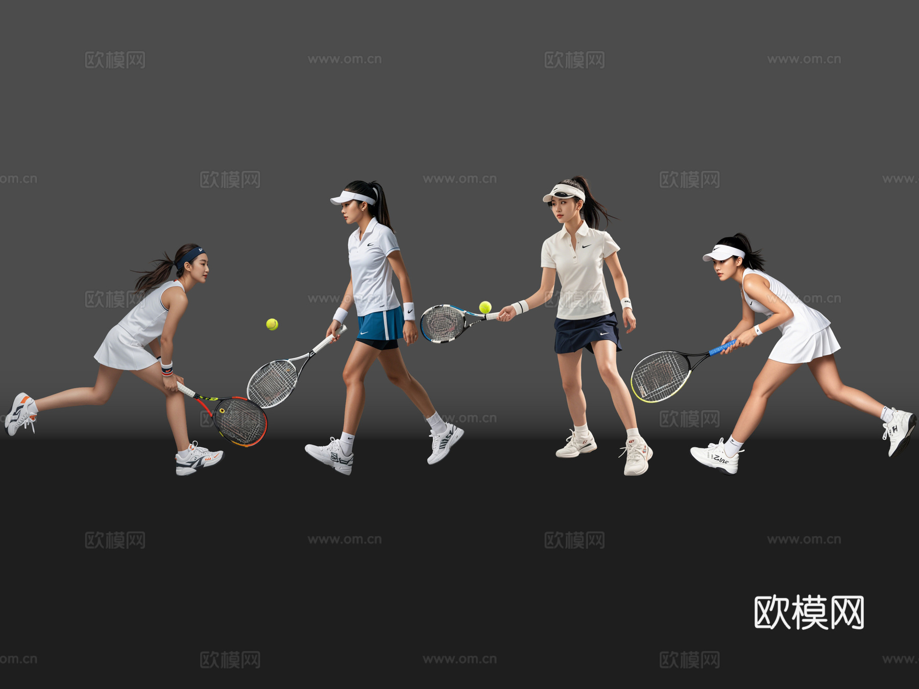 2D现代运动人 网球人物 网球运动 网球美女 运动人物su模型