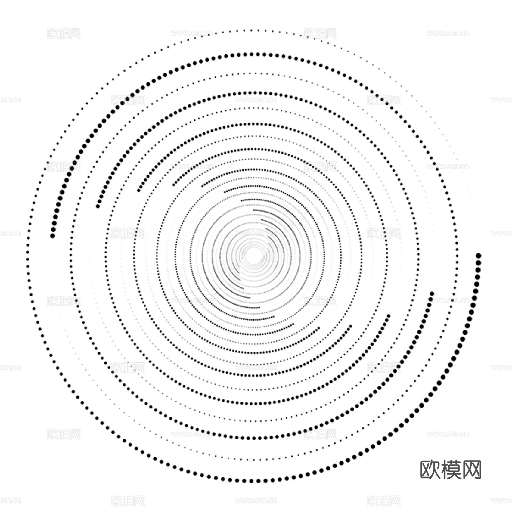 黑白圆形渐变旋转圆点冲孔