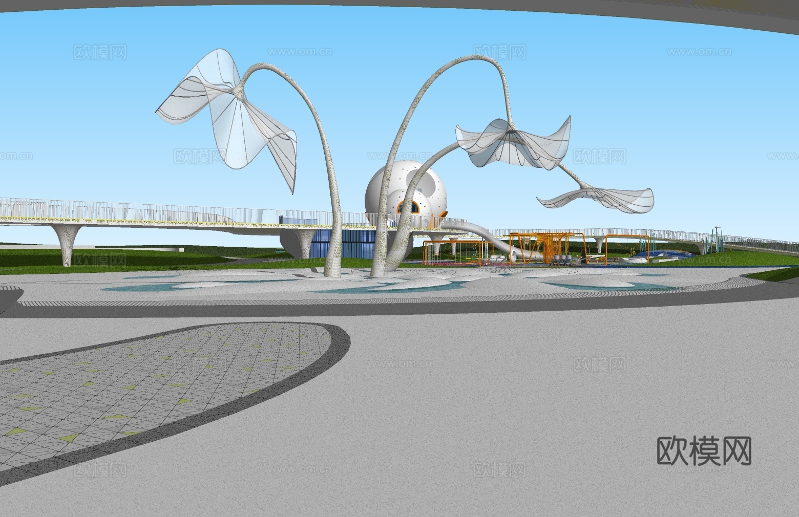 现代公园景观免费su模型