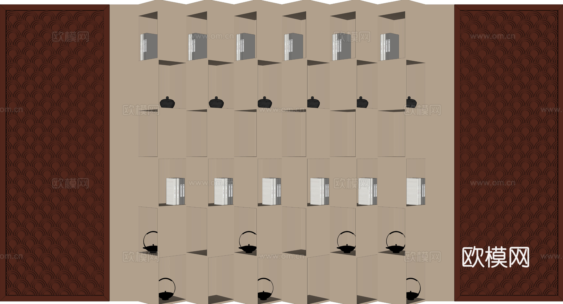 中式茶室背景墙su模型下载（渲染图2）