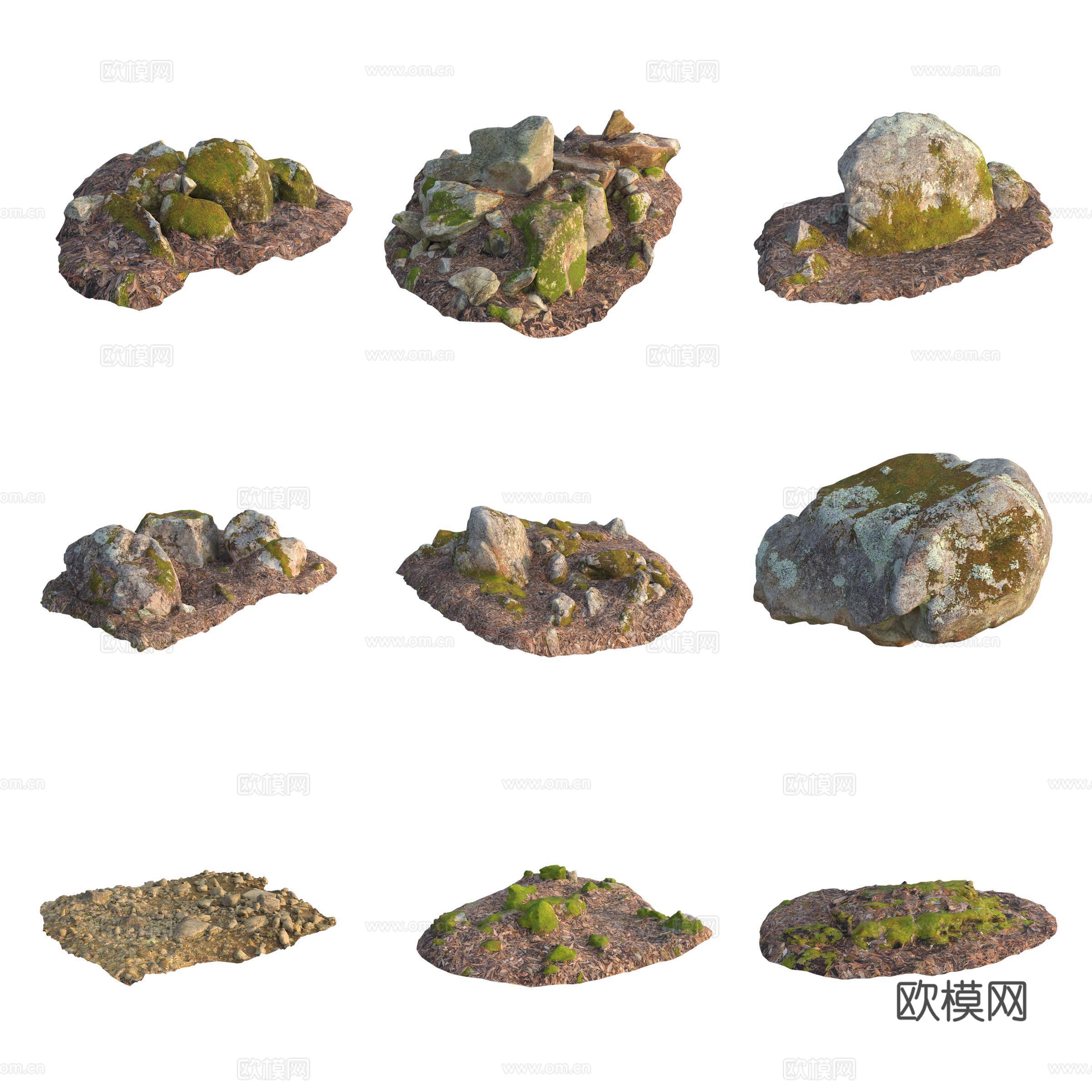 青苔石头巨石岩石3d模型