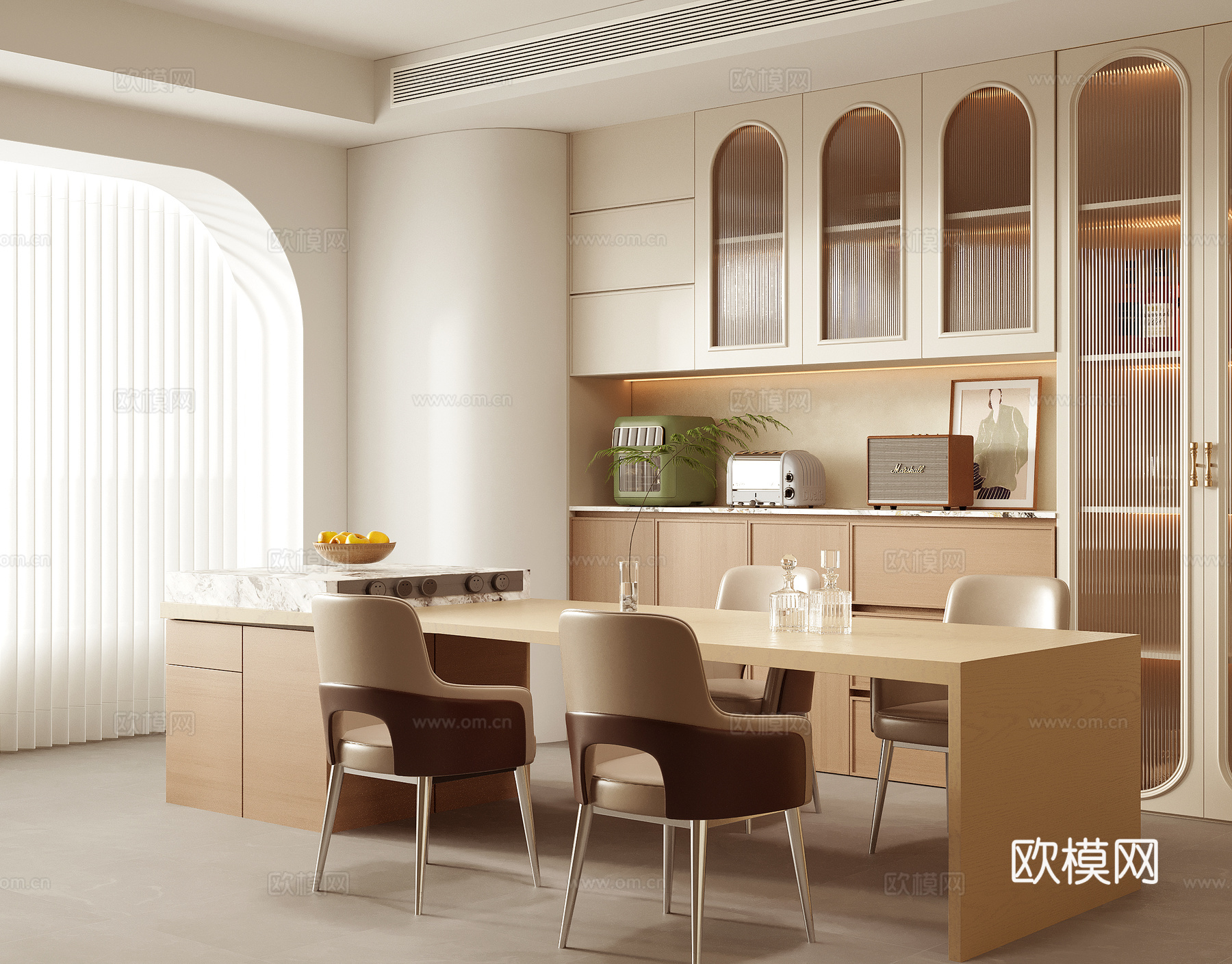 法式餐厅 酒柜 吧台餐桌椅 桌椅组合3d模型