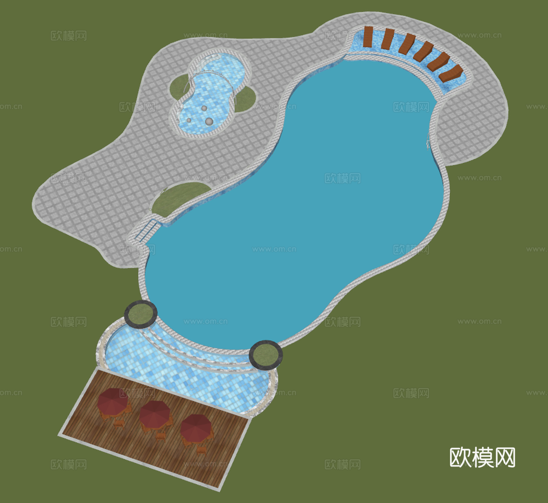 游泳池 户外泳池 泳池su模型