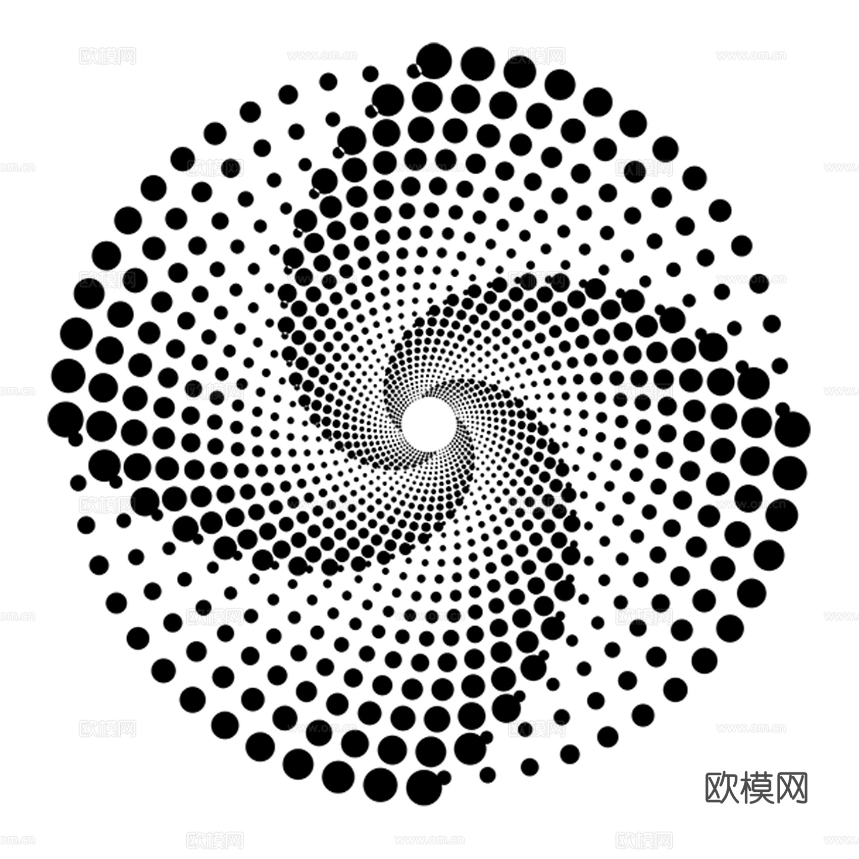 黑白圆形渐变旋转圆点冲孔