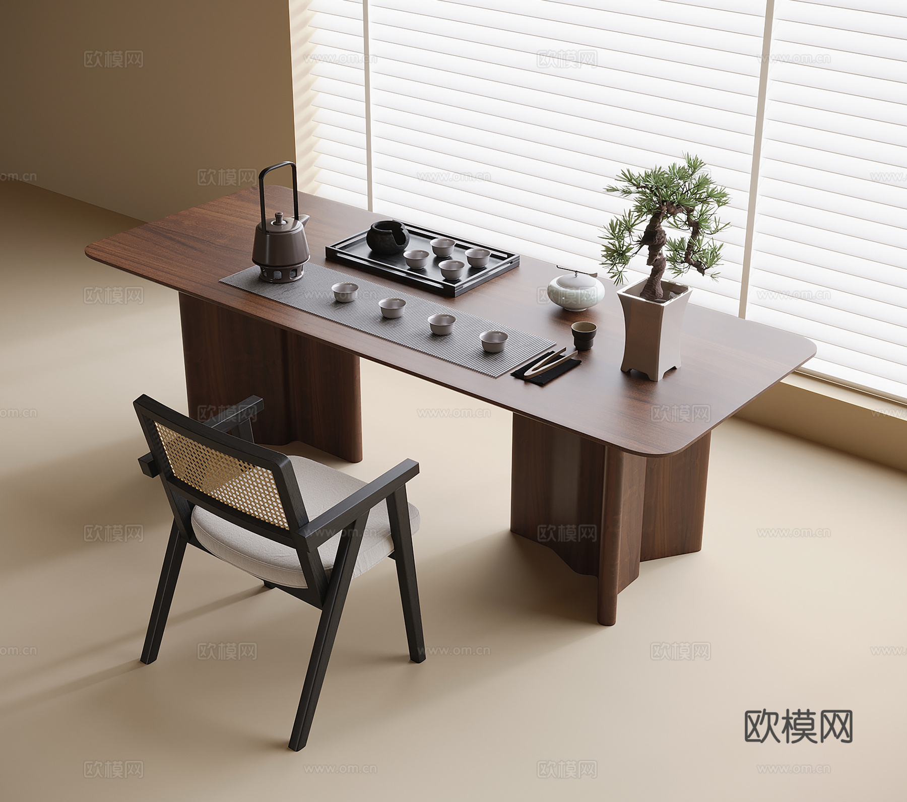 现代茶桌椅 茶具摆件 茶桌3d模型