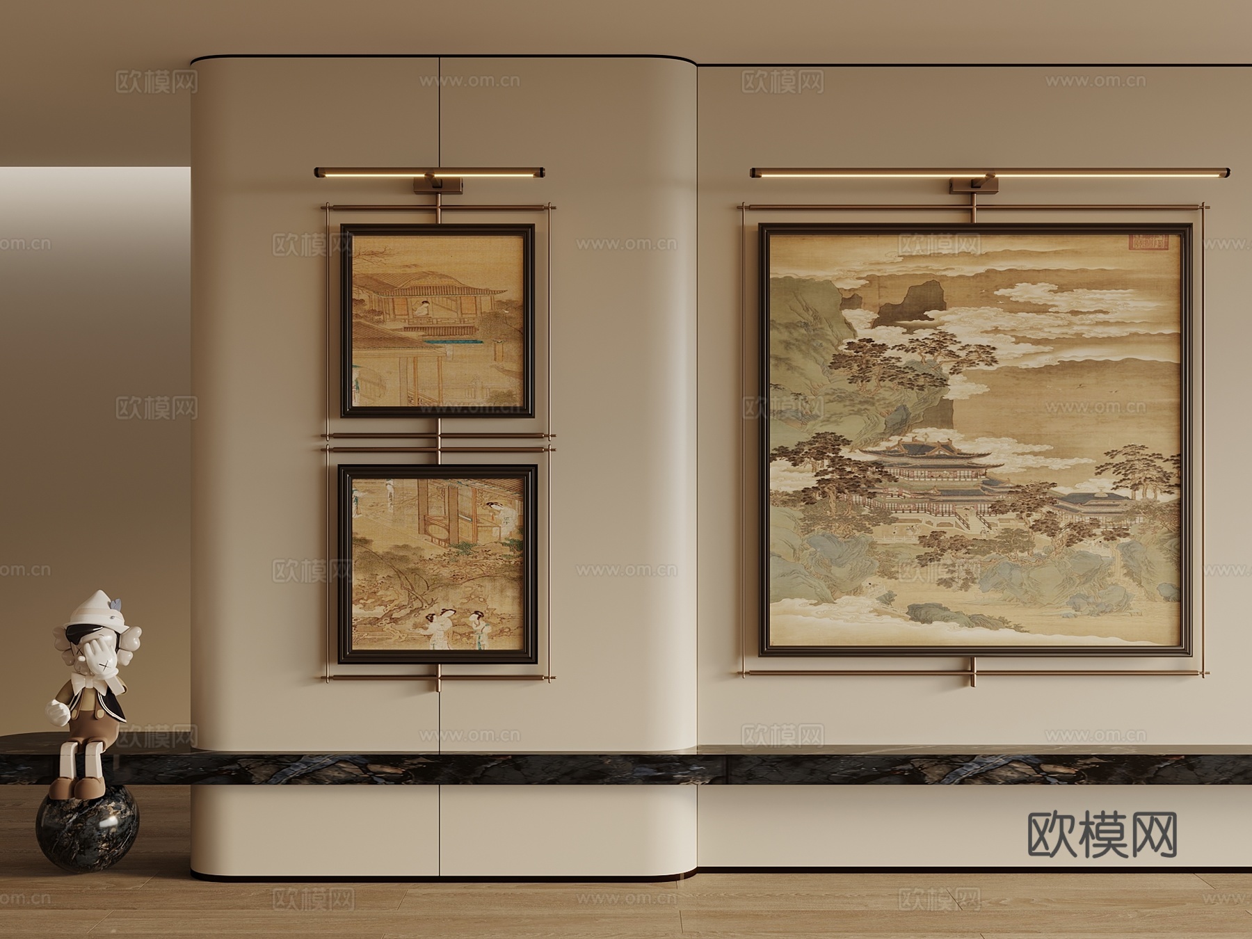 新中式中古挂画 装饰画 挂画 画框 客厅挂画3d模型