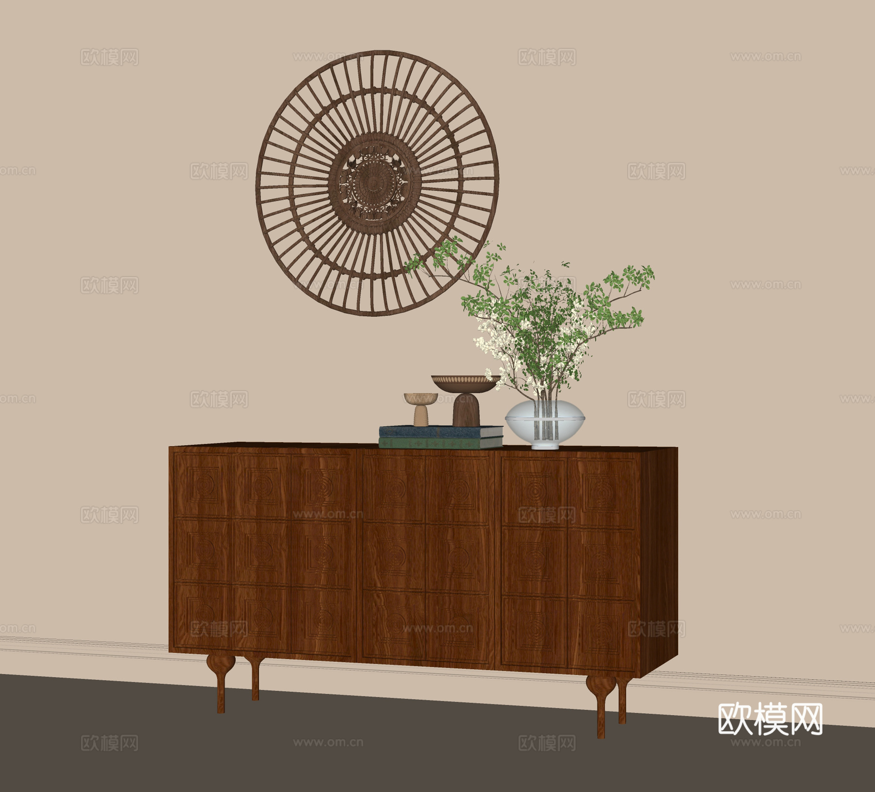 现代玄关柜 装饰柜 边柜 墙饰su模型