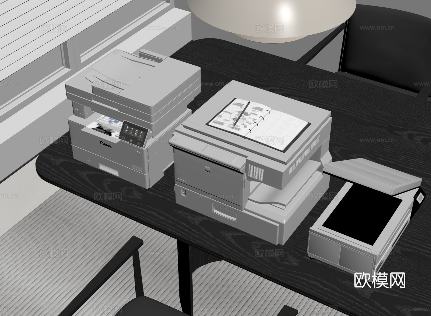 现代打印机 复印机 扫描仪 办公设备su模型