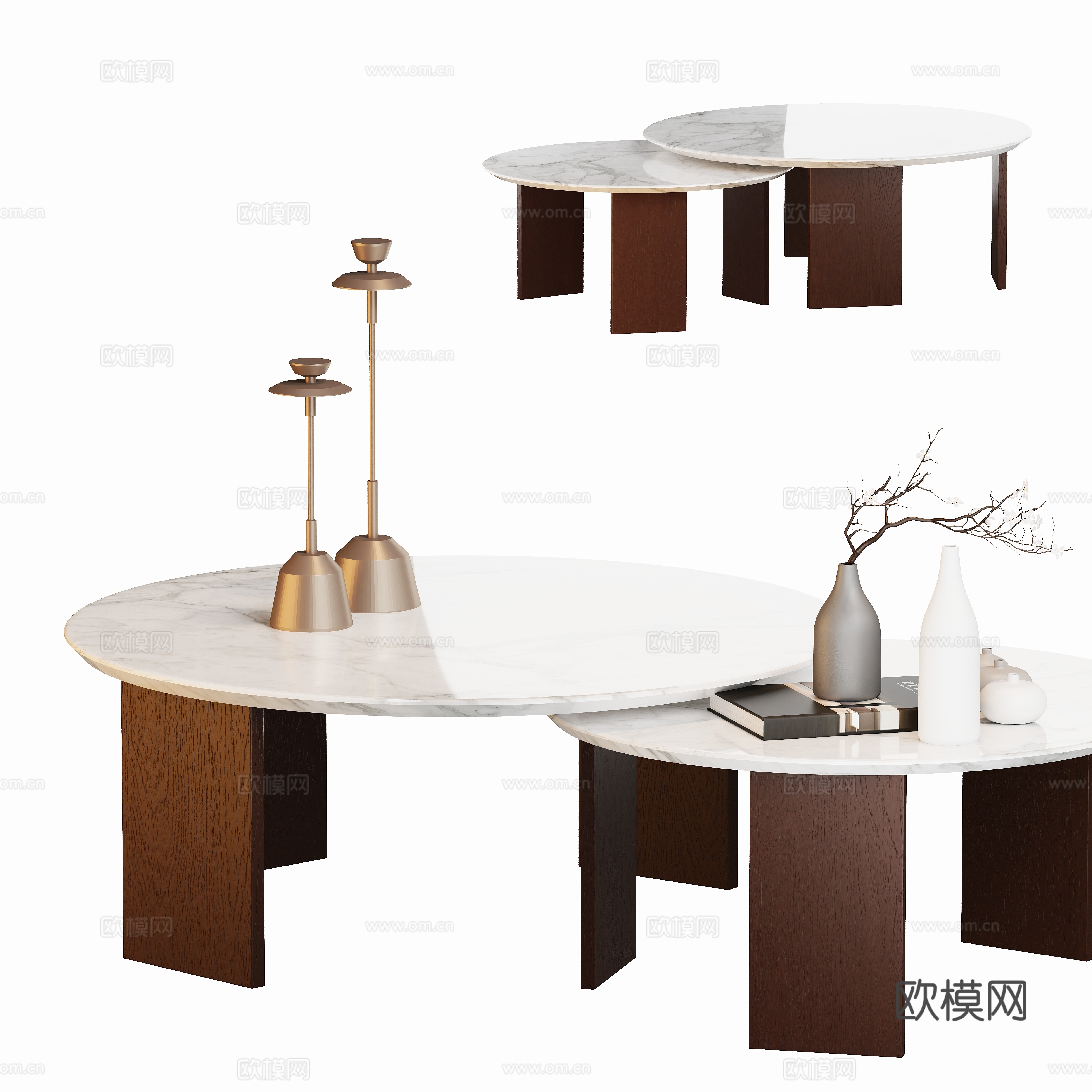 现代子母茶几组合摆件3d模型