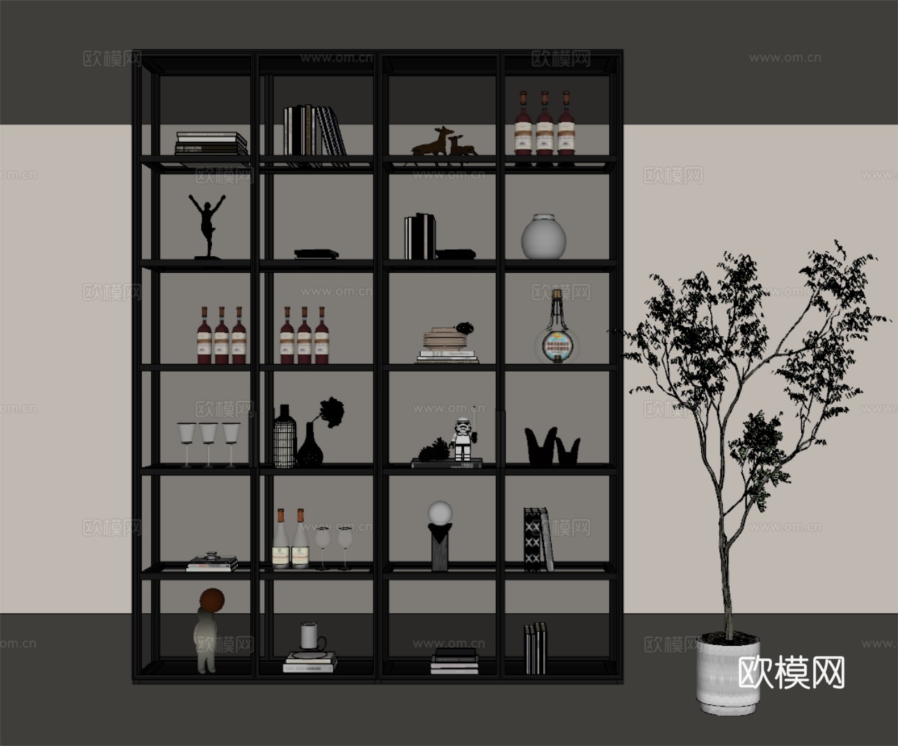 现代意式玻璃柜 玻璃酒柜 玻璃书柜 玻璃装饰柜 玻璃玄关柜su模型下载（渲染图2）