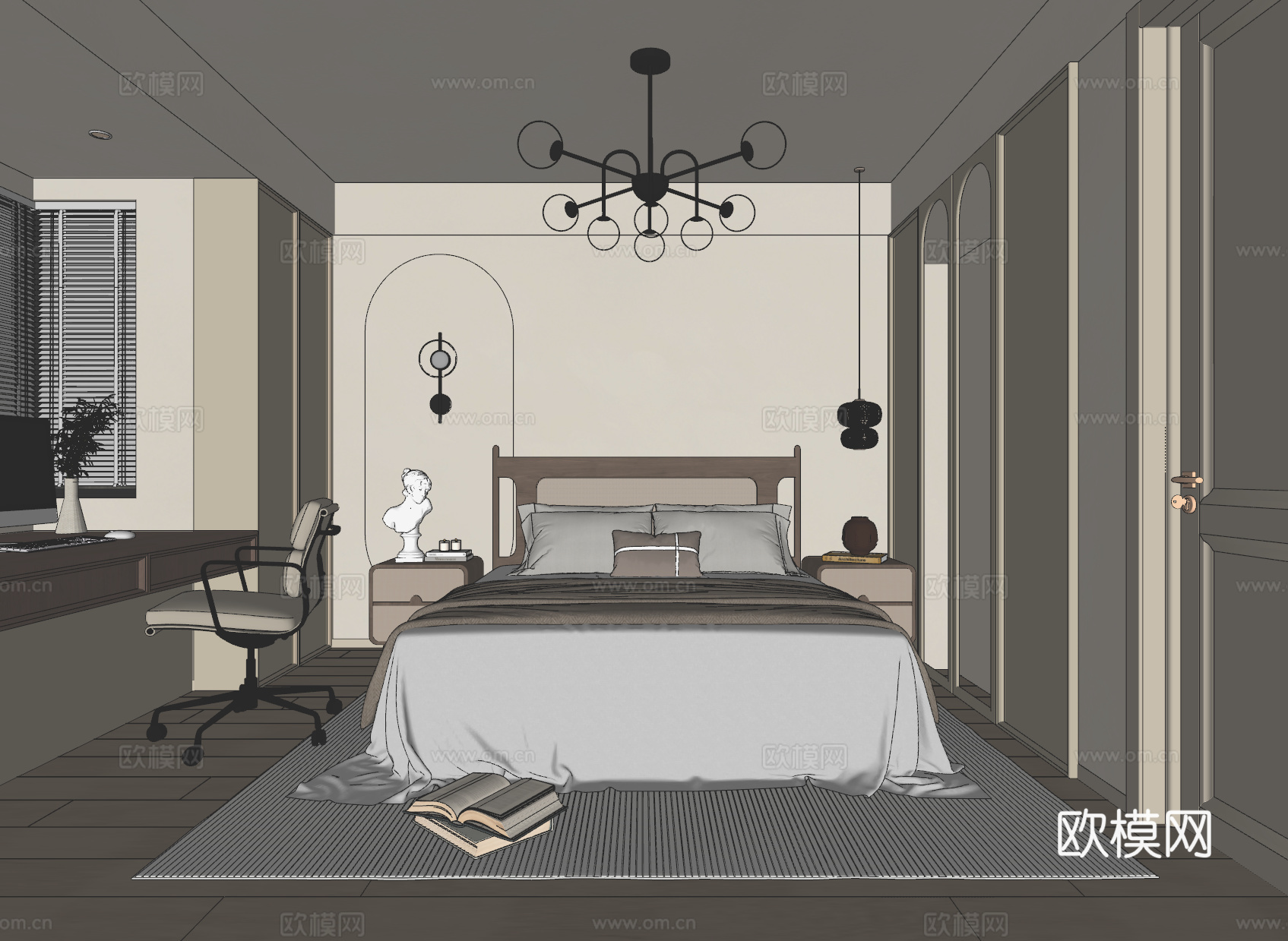 中古风卧室su模型