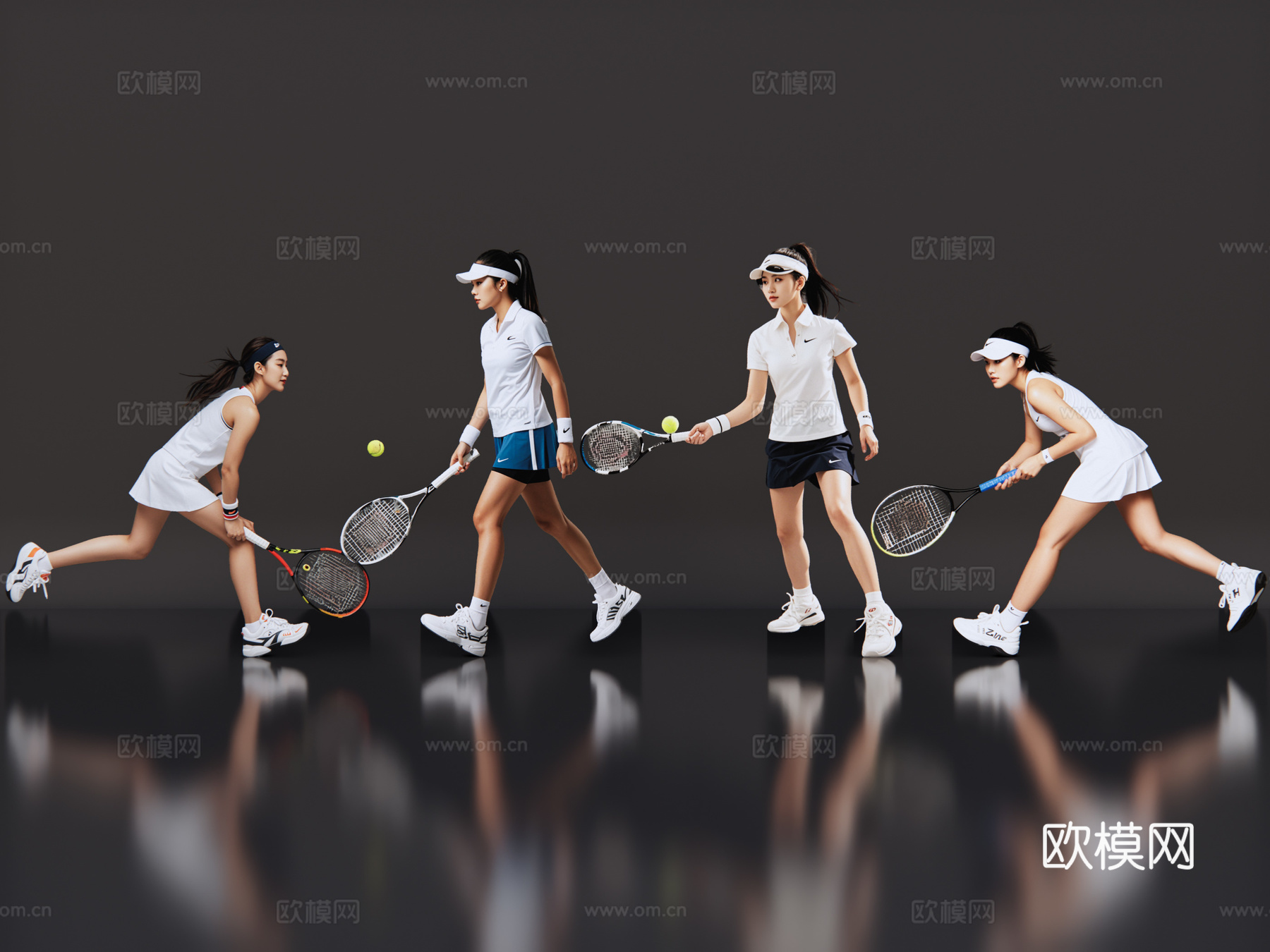 2D现代运动人 网球人物 网球运动 网球美女 运动人物su模型