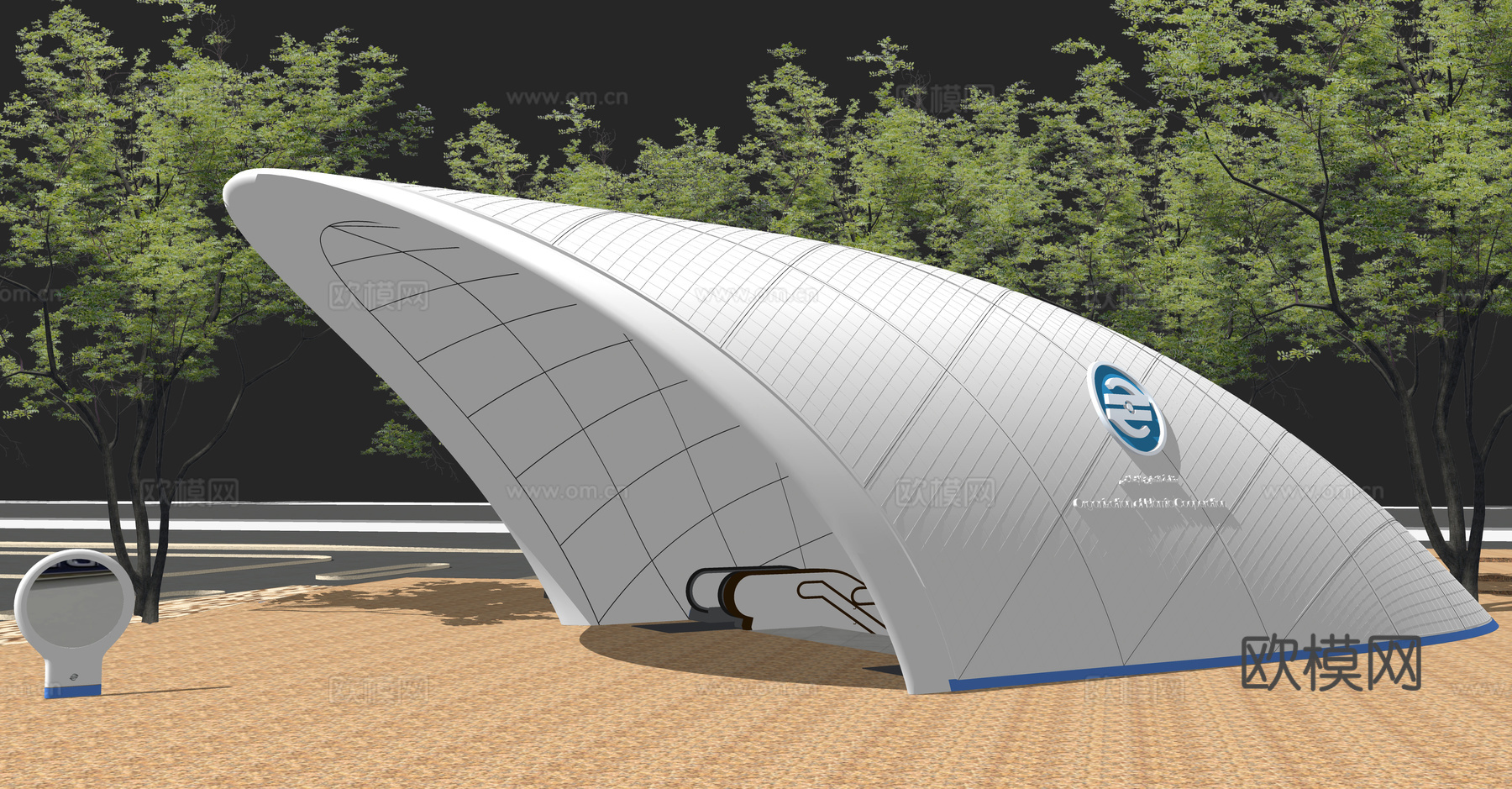 地铁站出入口 地下通道 地铁站 地铁口 曲线建筑su模型下载（渲染图1）