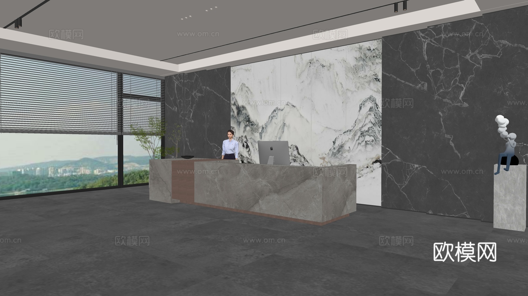 现代公司前台  接待区 吧台  接待台 服务台 公司前台背景su模型下载（渲染图2）