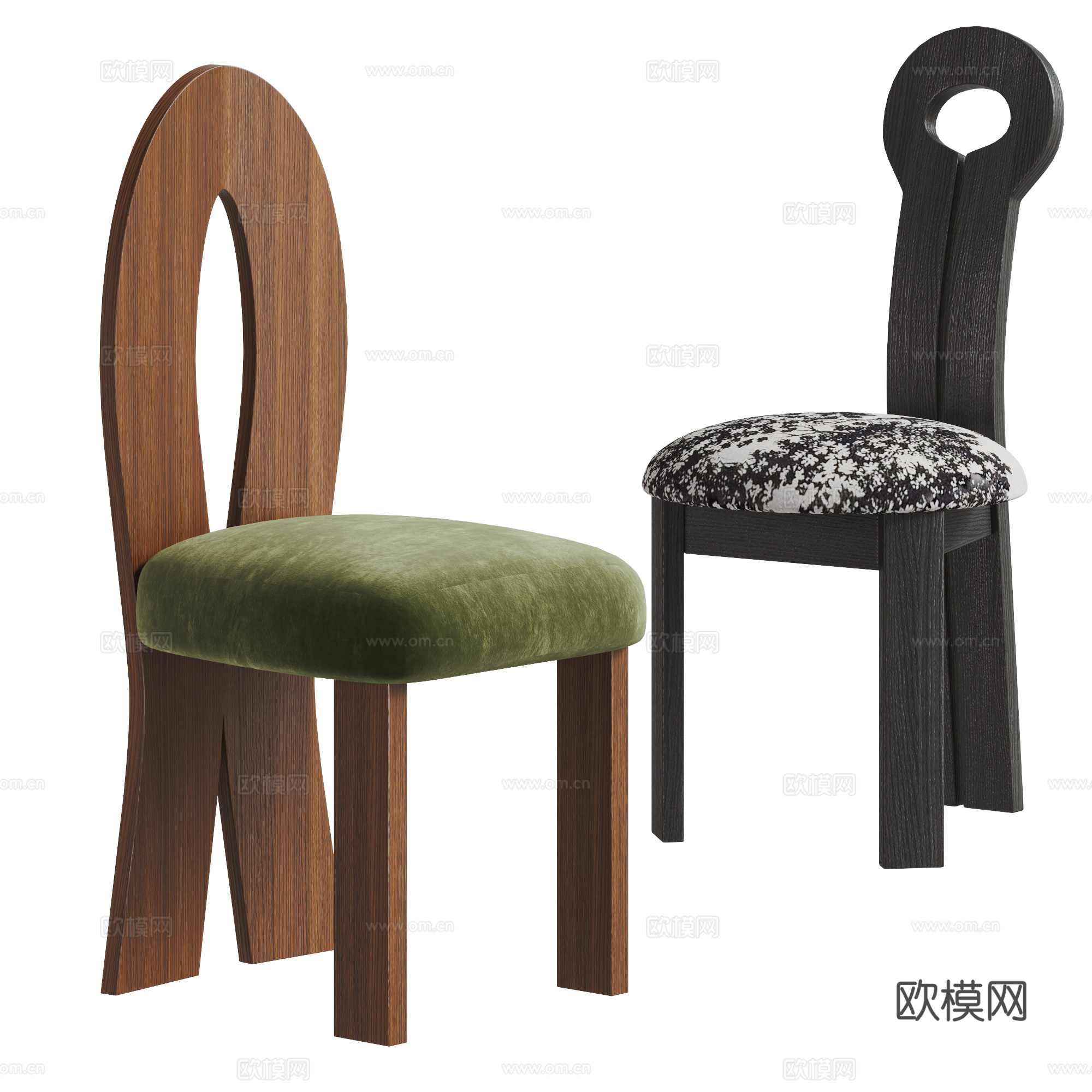 中古风单椅组合 法式餐椅组合 单椅 高背椅 单椅 休闲椅su模型