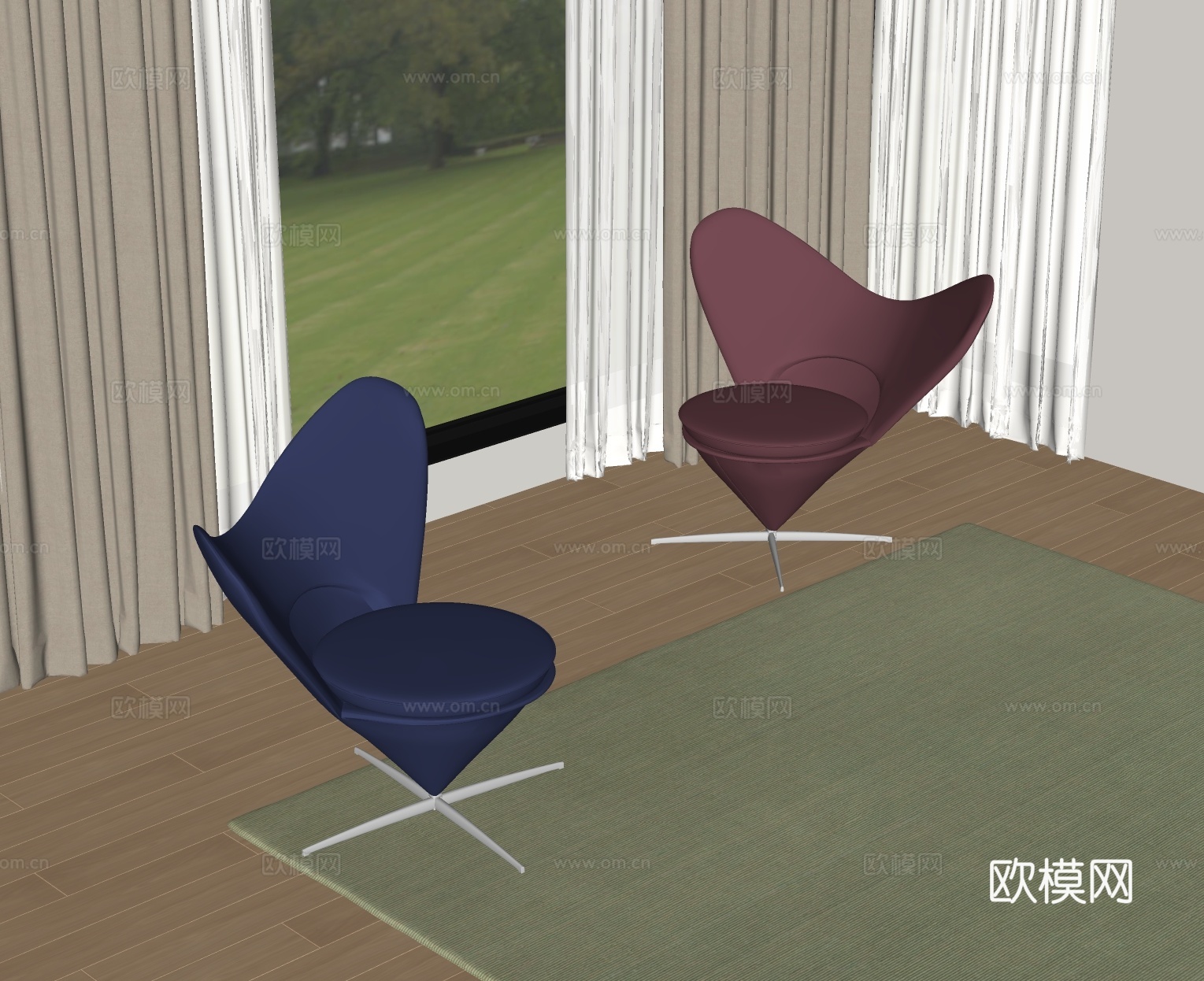 北欧沙发椅 心形椅 靠背椅 单人凳子 阳台休闲椅su模型