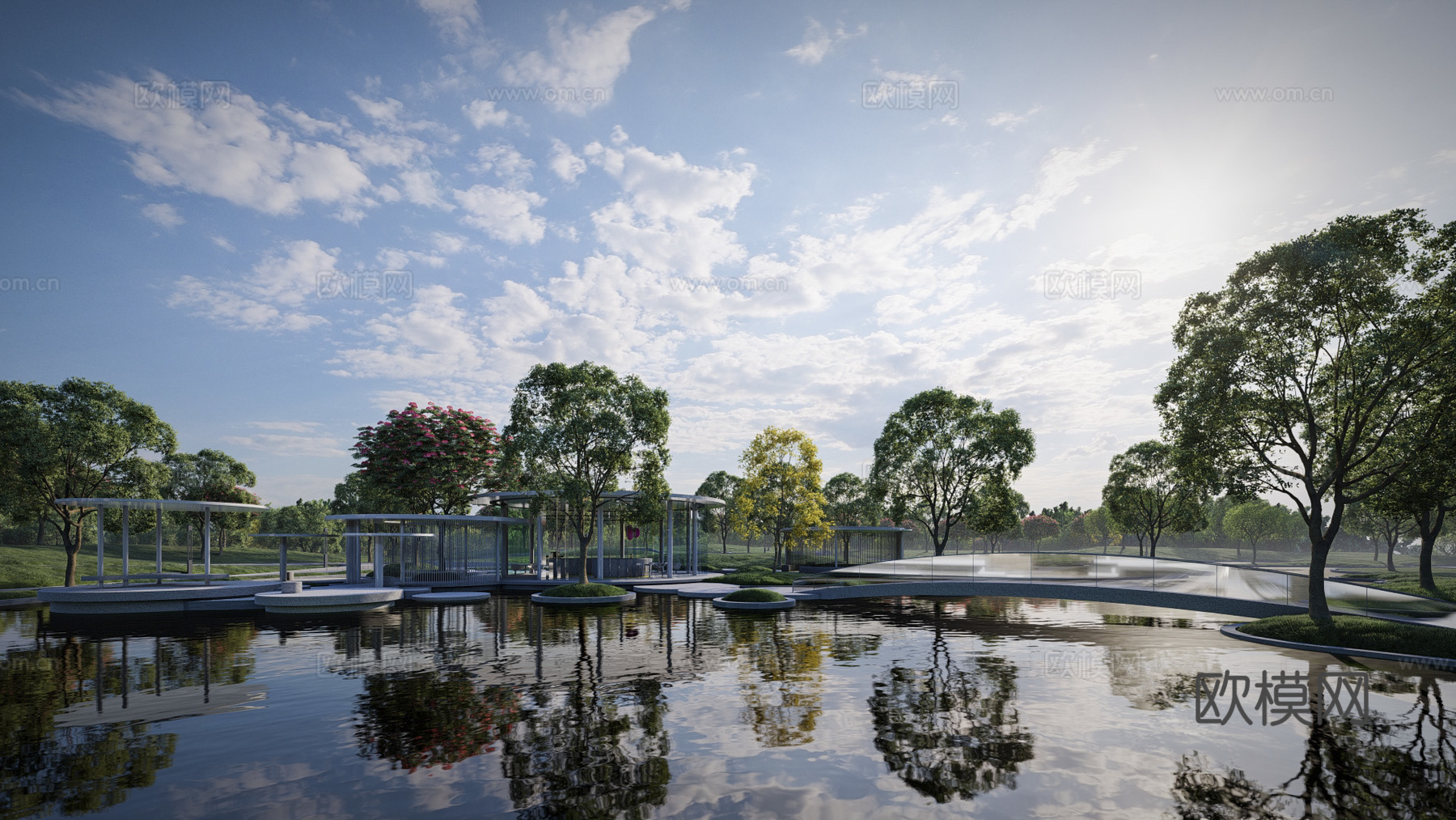 现代滨水景观湿地公园景观免费su模型下载（渲染图3）