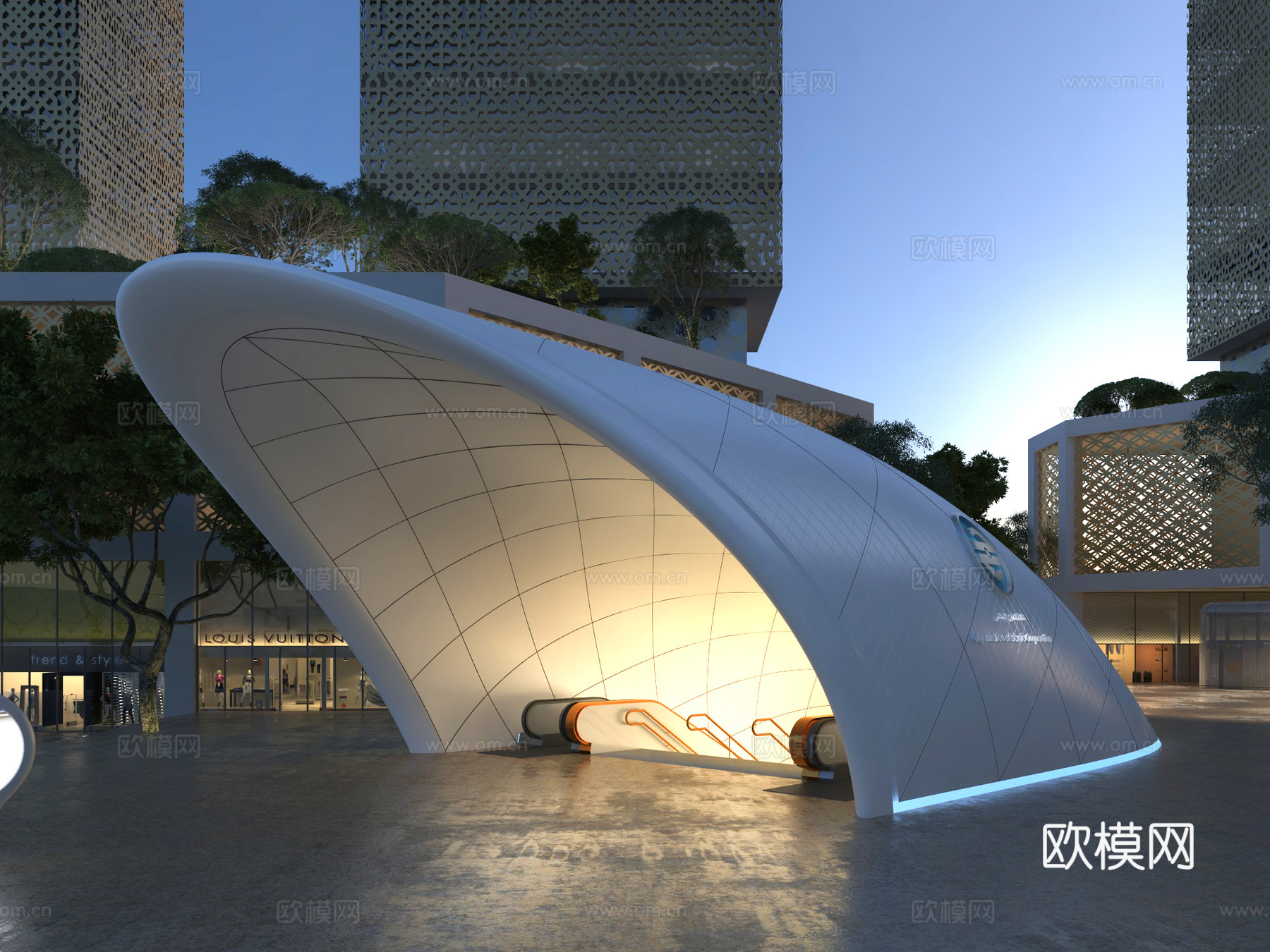 地铁站出入口 地下通道 地铁站 地铁口 曲线建筑su模型下载（渲染图2）
