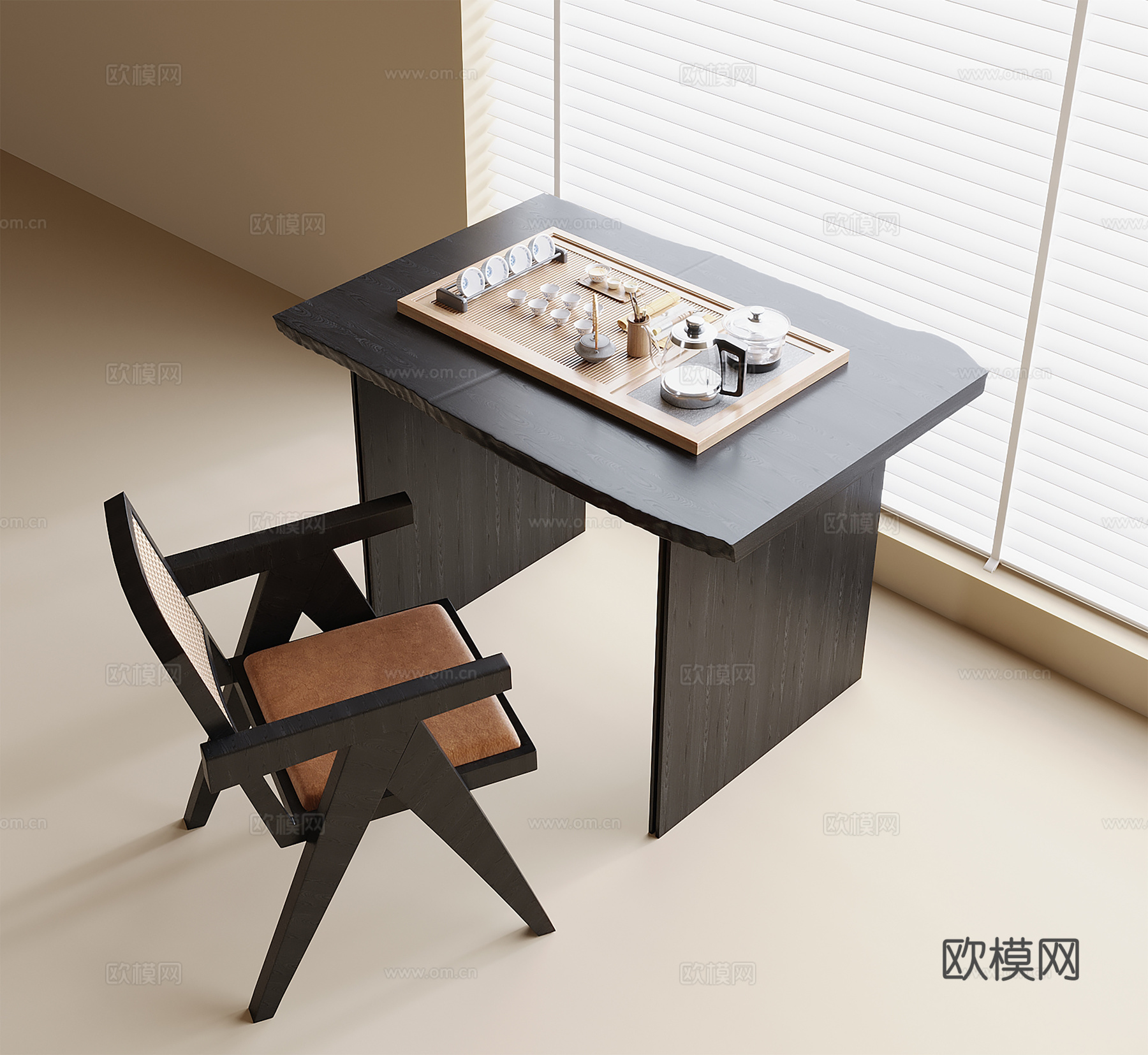 现代阳台茶桌椅 茶具3d模型