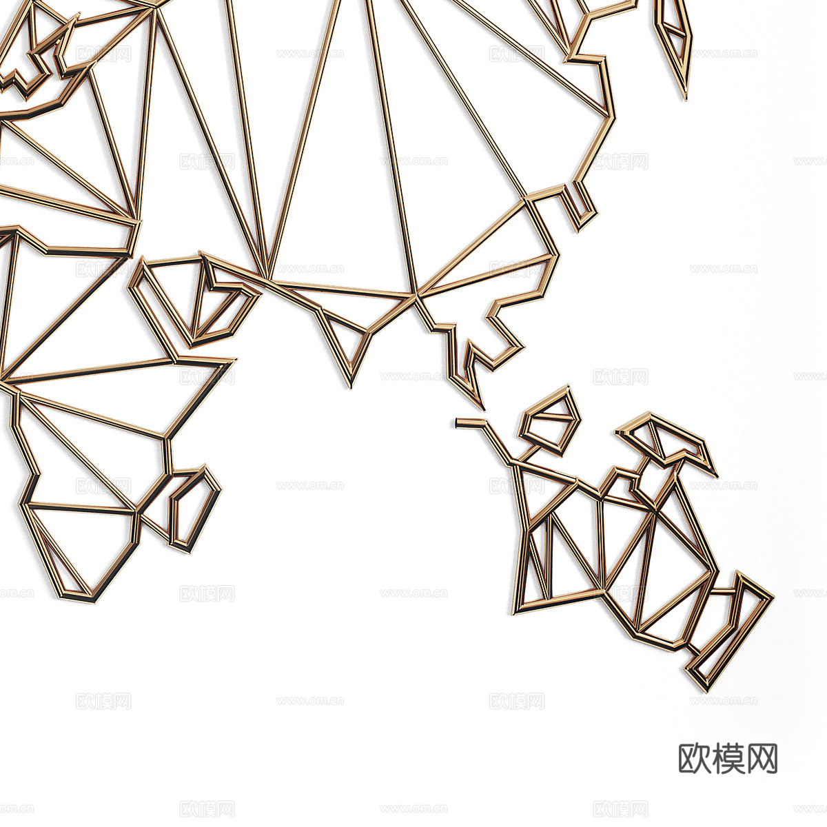 现代世界地图金属挂饰3d模型