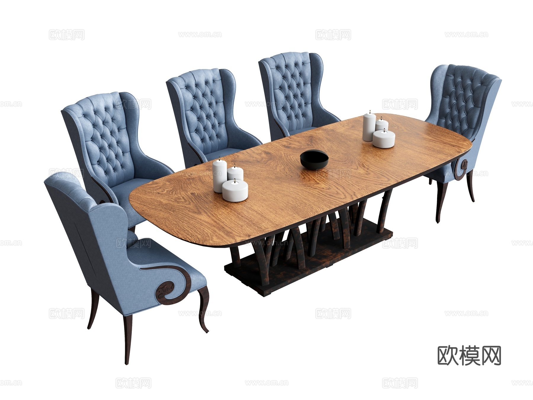 餐桌椅餐椅休闲椅  靠背椅欧式软椅   餐桌六人餐桌椅su模型下载（渲染图1）