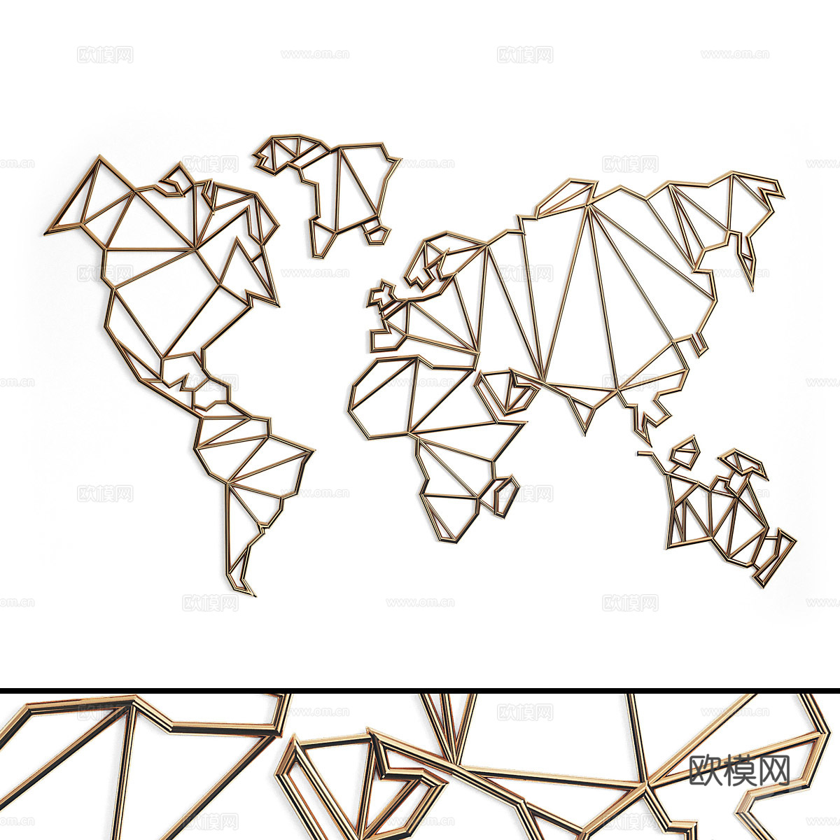 现代世界地图金属挂饰3d模型