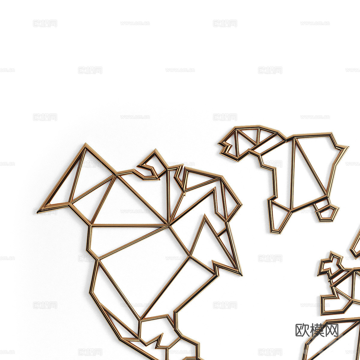 现代世界地图金属挂饰3d模型