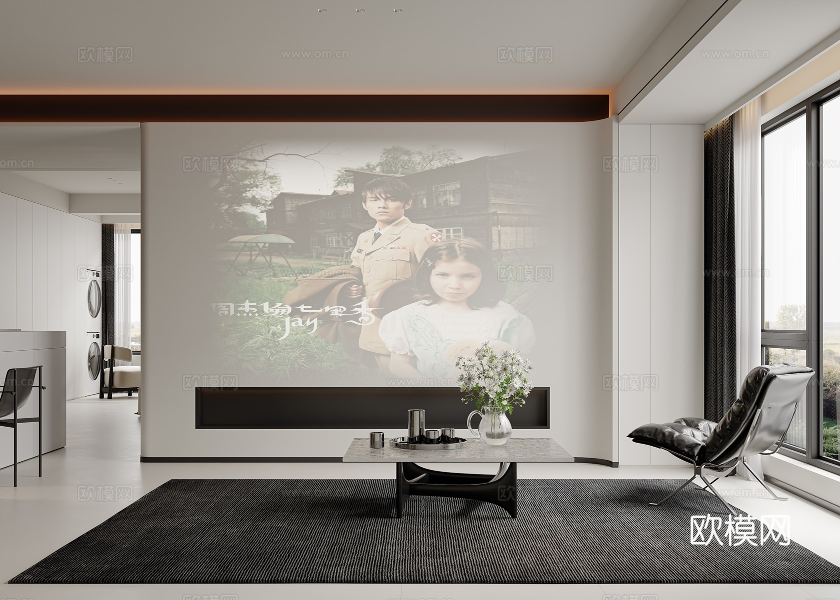 现代黑白灰客餐厅3d模型