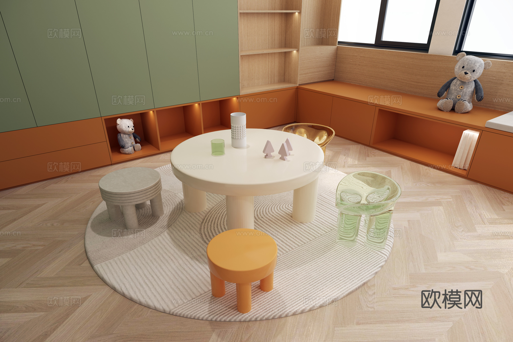 儿童房 娱乐室 儿童桌椅 小孩椅子 玩耍区 活动室 卡通凳子3d模型